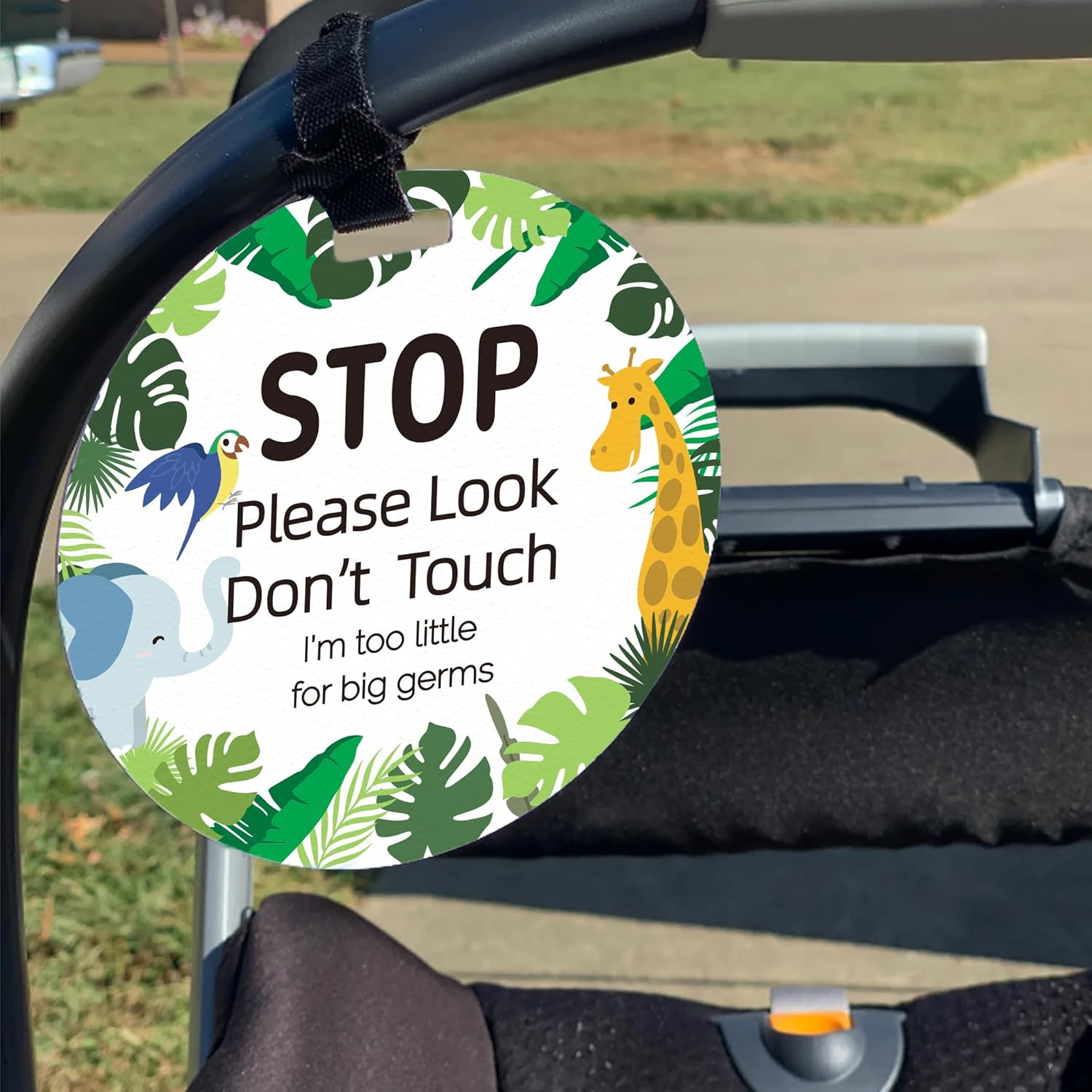 ORIGACH 4 Pack Forest Animals No Touching Baby Signs Look Baby Car Seat Tag with Hanging Strap and Clip for Newborn Girl Boy image number 1