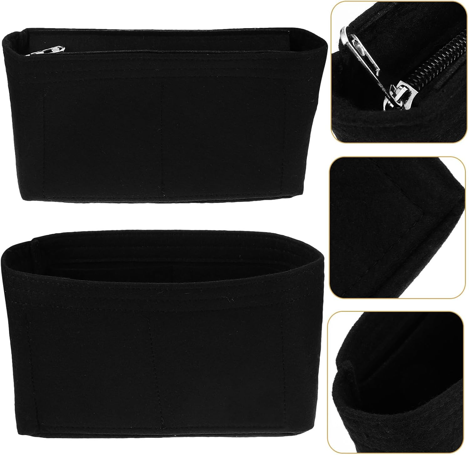 GLSTOY 2Pcs Felt Purse Organizer Inserts for Women, Black Felt Tote Bag Insert with Open Top and Zipper Closure, Inner Pocket Handbag Organizer for Travel and Daily Use image number 6