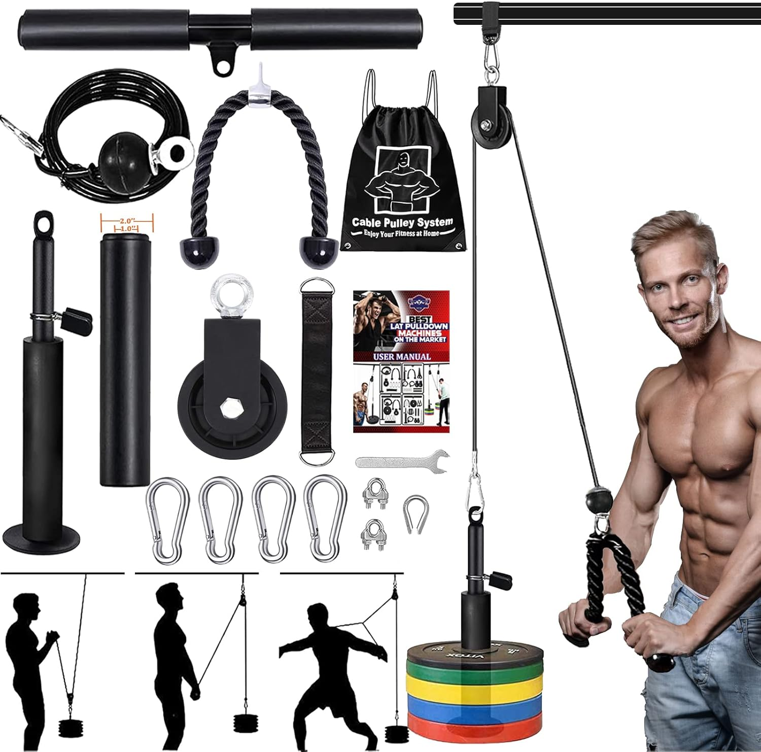 Forearm Wrist Trainer Rope Cable Accessories LAT Pulley System Arm Strength Training for LAT Pulldowns image number 1