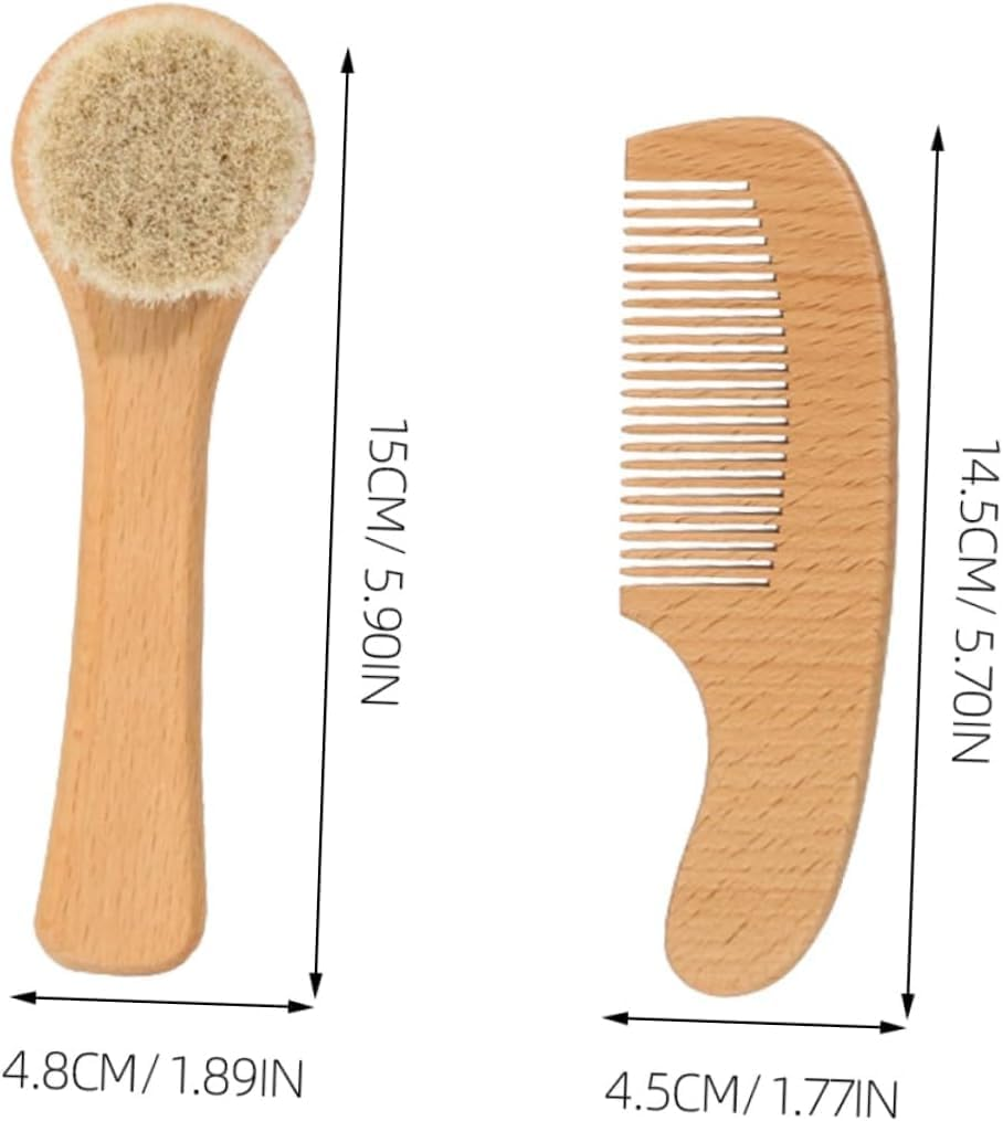 Wooden Baby Hair Brush and Comb Set, 2 Piece Wood Newborn Baby Hair Brush Set,Soft and Gentle Newborn Baby Brush and Comb Set, Soft Gentle Bristles, for Newborns image number 6