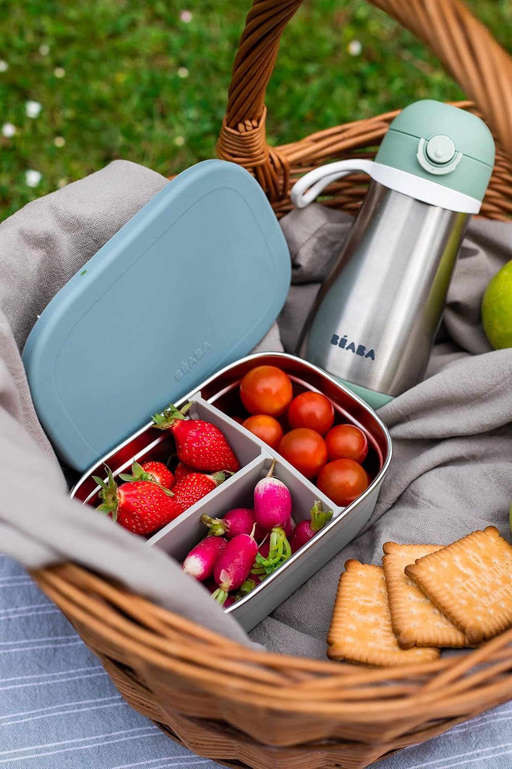B&Eacute;ABA, Children'S Lunch Box with Compartments, Leak-Proof and Bpa-Free, Stainless Steel Bento Box Children, Silicone Case, Extremely Robust, Ideal for Nursery and School, 760 Ml, Grey/Blue - Grey/Powder Pink image number 6
