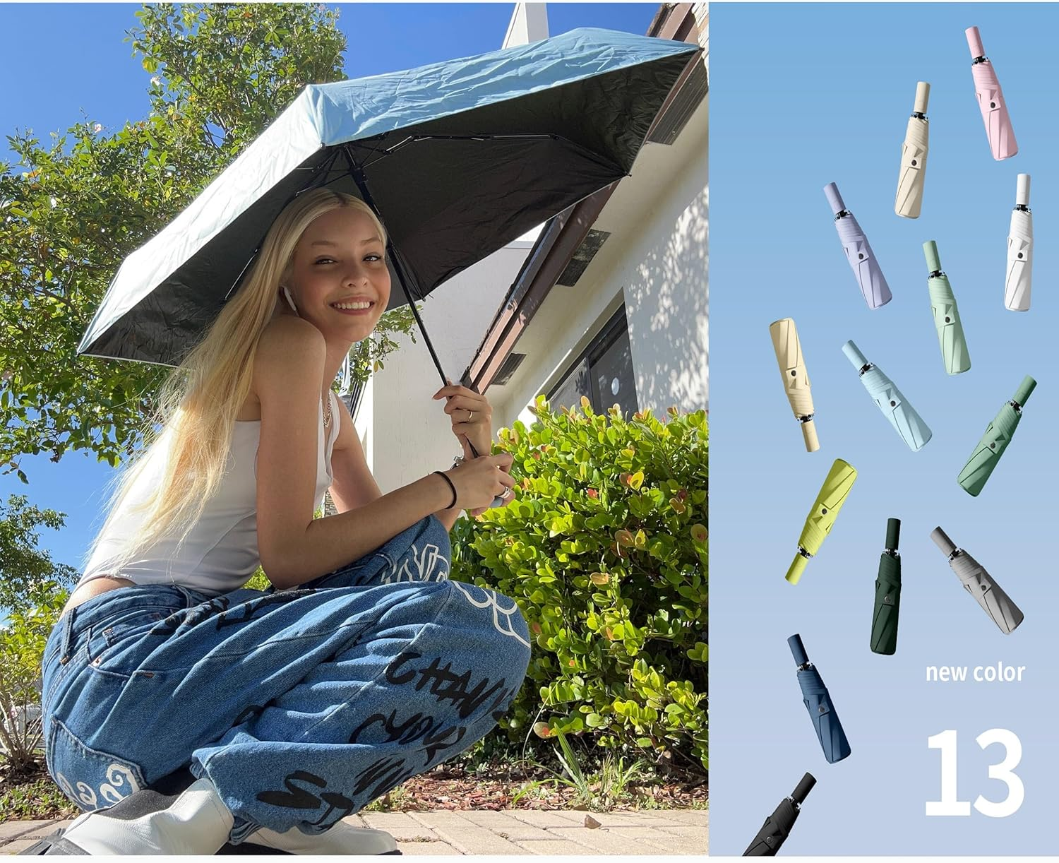 Travel Folding Umbrella Coating Layer Fabric Blocking/Portable Golf/Car Compact Umbrella/Lightweight Small Backpack/Rain Sun Automatic Open/Close anti UPF 50 UV Protection 99.9% /Men Women Kids