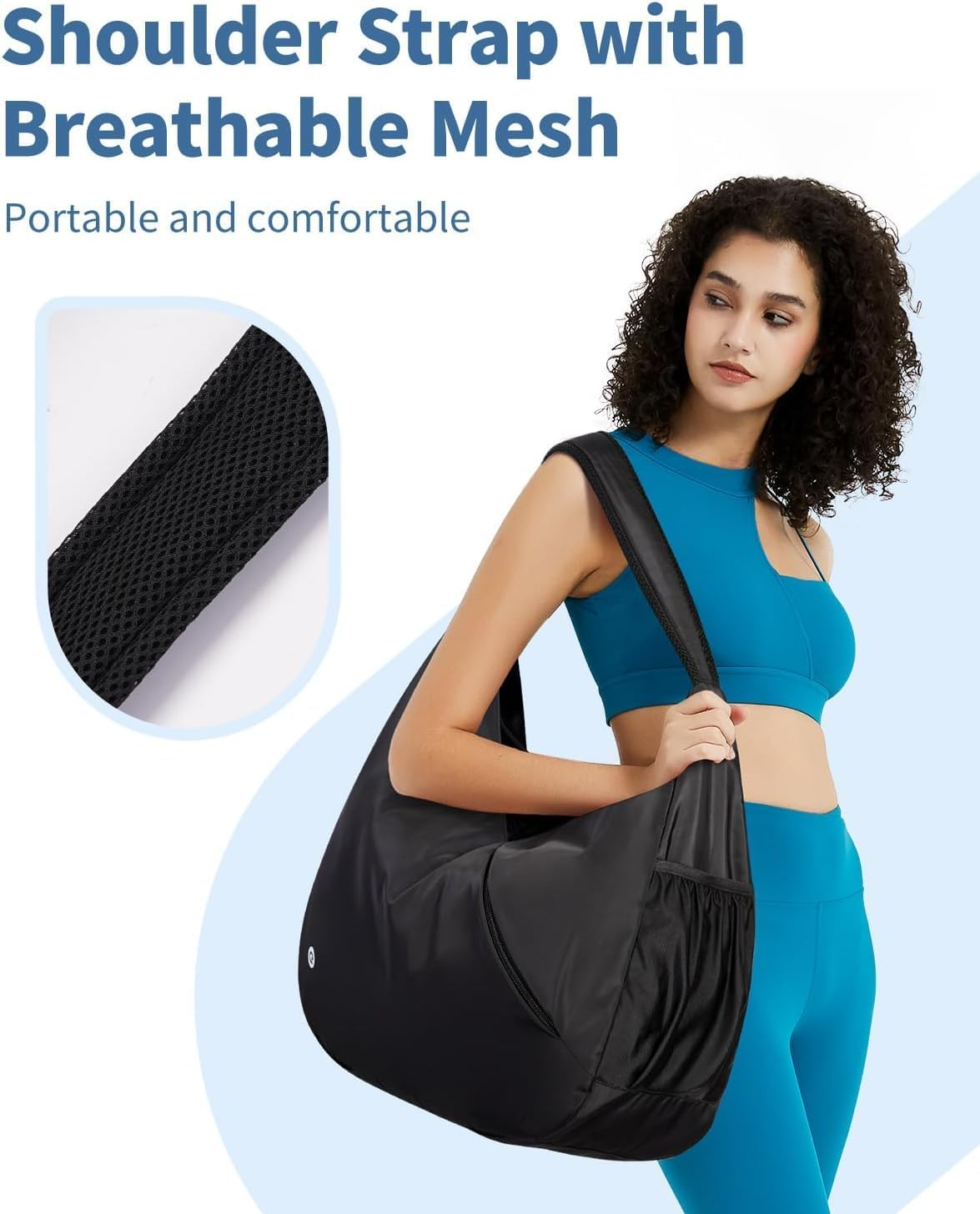 Women'S Large Gym Bag - Stylish Sports Duffel with Concealed Yoga Mat Holder & Shoe Compartment, Ideal for Workouts, Dance, and Overnight Travel with Wet Pocket for Yoga (Black) - Black image number 6