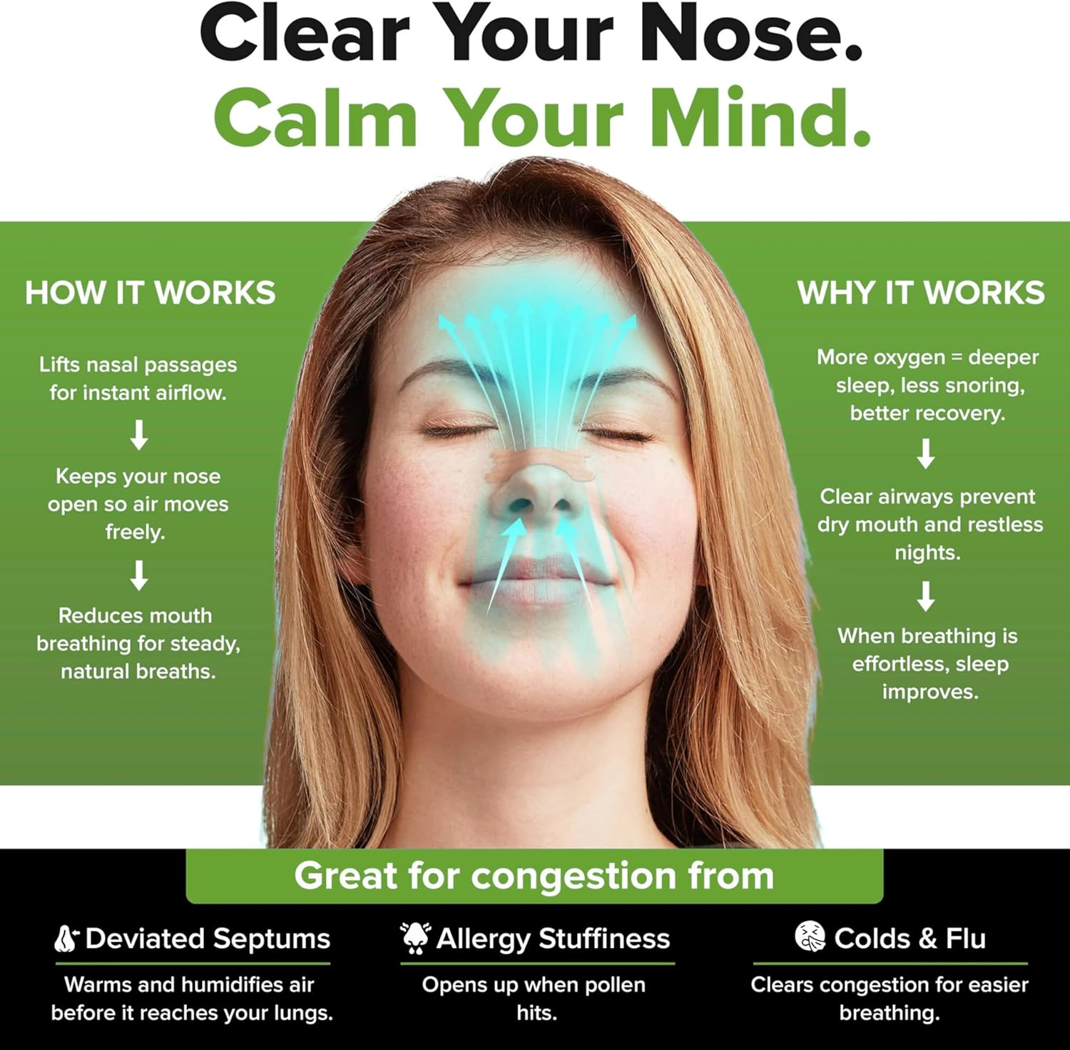 Night Strips &ndash; Eucalyptus (30 Pack) Scented Night Nasal Strips: Gentle Relief for Snoring, Congestion & Mouth Breathing &ndash; Comfort for Sleep, Allergies & Deviated Septum image number 3