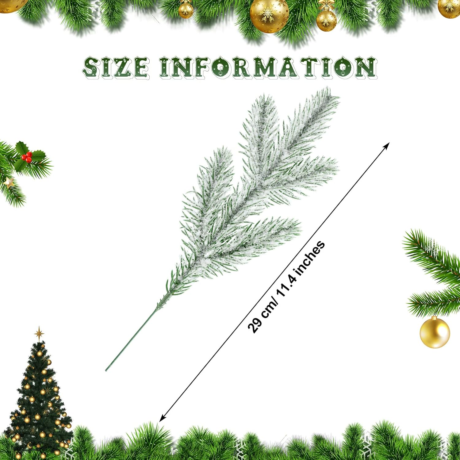 Jutom 30 Pcs Christmas Tree Picks Snow Frosted Pine Branches Christmas Artificial Pine Branches Faux Greenery Stems for DIY Garland Crafts Winter Tree Decorations image number 6