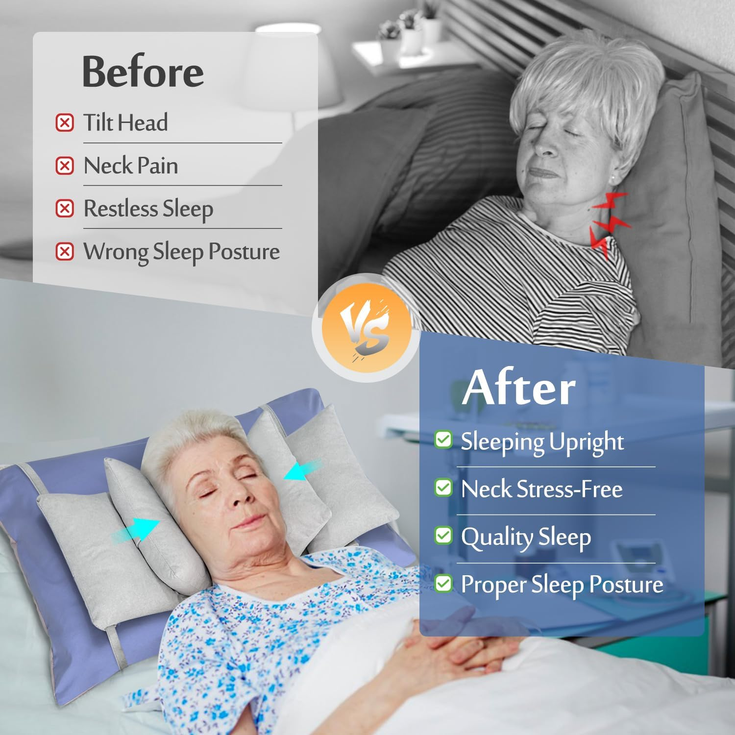 Mybow Neck Stabilizer Wedge Surgery Pillows for Sleeping Upright Head Straight Medical Positioning Wedge Recliner Wheelchair Neck Support Side Sleeper Head Positioner Elderly Disabled Bedridden image number 4