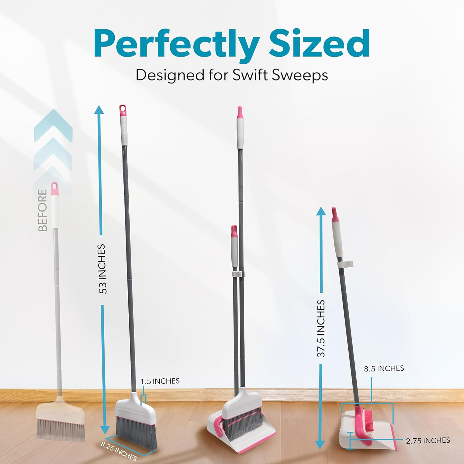 BLACK+DECKER Butler Broom & Dustpan Set - Stand-Up Design - Lightweight, Space-Saving Combo for Kitchen, Living Room, Bathroom, Lobby Floors - Home Cleaning Essential, White/Pink image number 6