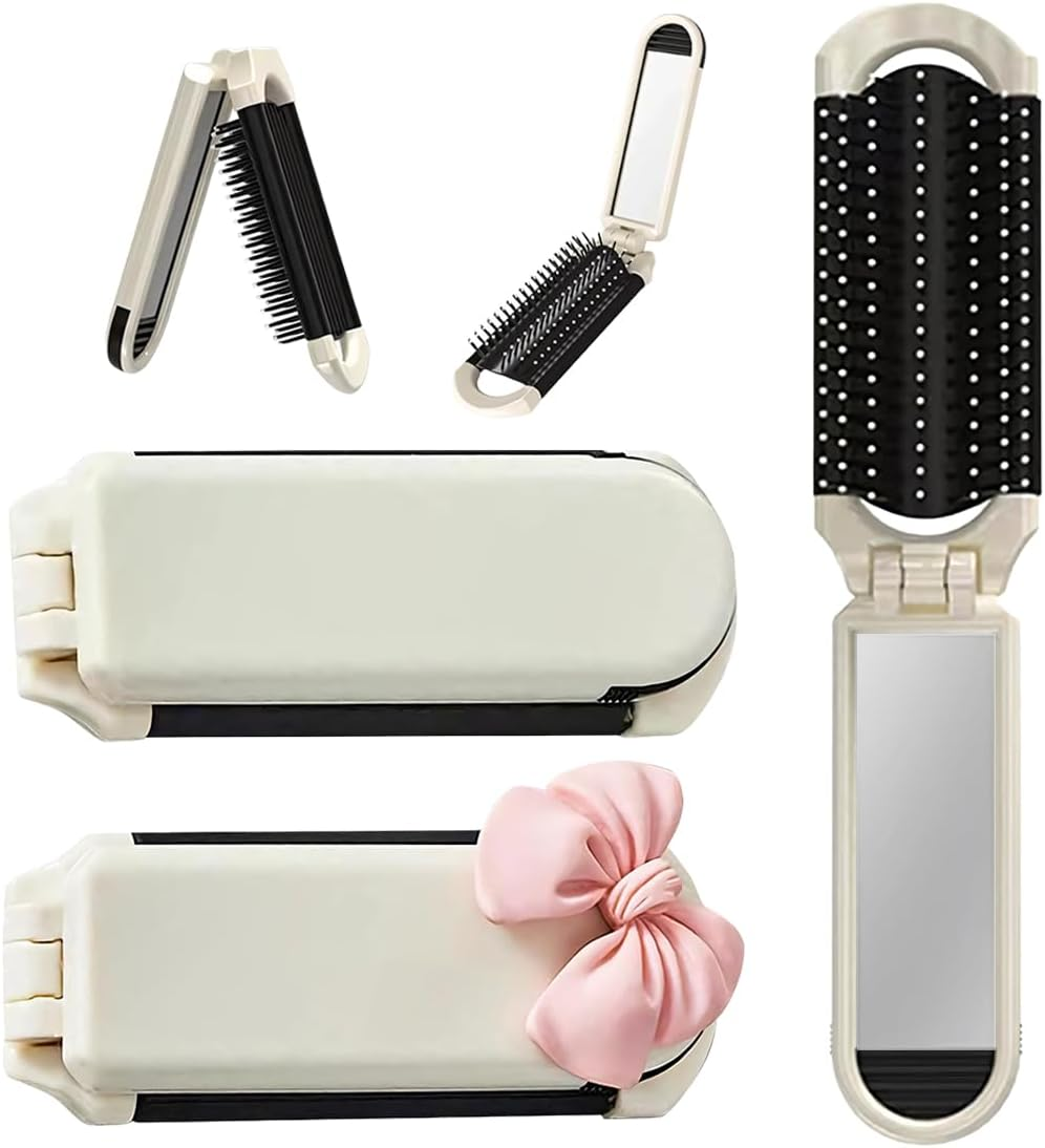 NHQZ Pack of 2 Foldable Travel Hair Brushes, Travel Hair Brush with Mirror, Foldable, Removable, Portable Silver Hair Styling Comb, for Men, Girls, Women, AB, Medium image number 4