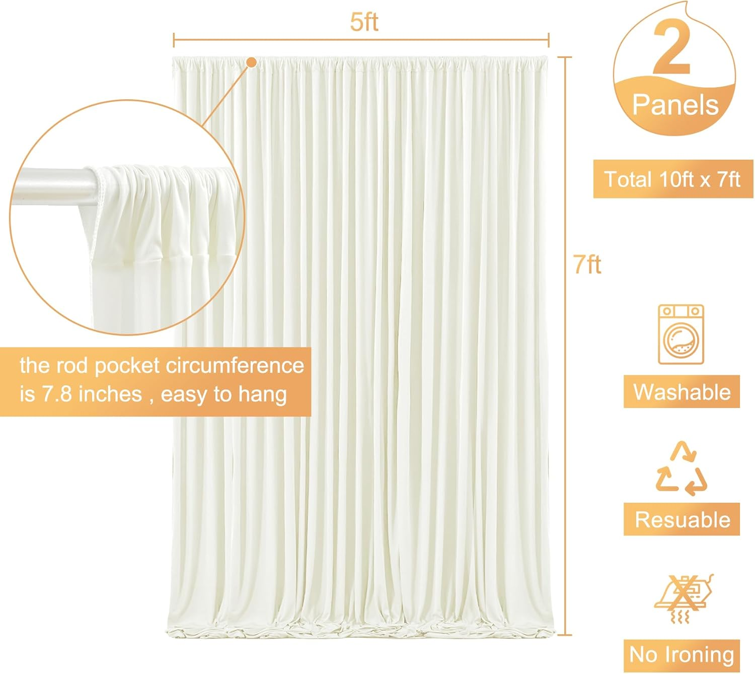 Ivory Backdrop Curtain for Wedding Parties Wrinkle Free Ivory Photo Curtains Backdrop Drapes Fabric Decoration for Baby Shower Photoshoot 5Ft X 7Ft,2 Panels image number 2