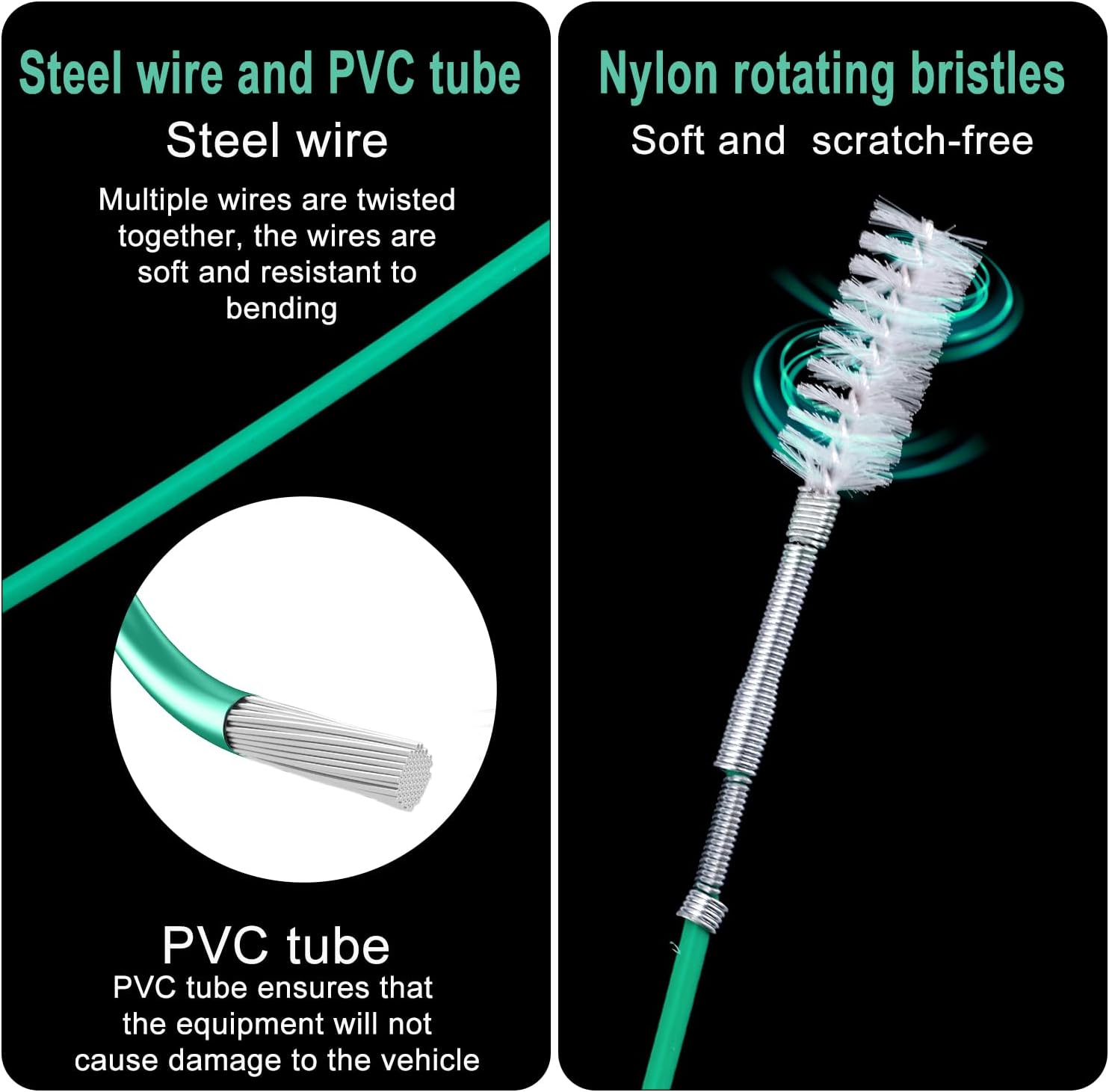 Sunroof Drain Cleaning Tool, 118In Long Wire Pipe Cleaner with 2 Straight Straight Cleaning Brushes Heart Handle Design Drain Hole Cleaner for Auto Car Sunroof Wiper image number 2