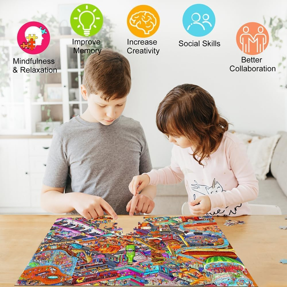 Jigsaw Puzzles for Adults 1000 Piece Jigsaw Puzzles for Adults Challenging Game Puzzles with Letters on Back（Little People'S World Party） image number 5