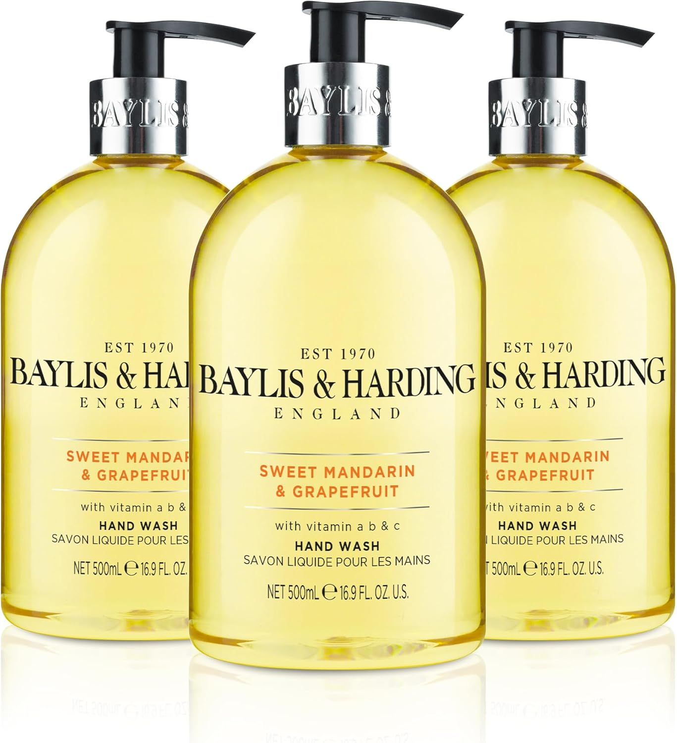 Baylis & Harding Liquid Hand Soap Wash with Dispenser, Sweet Mandarin & Grapefruit, 16.9Oz/500Ml (3-Pack) image number 1