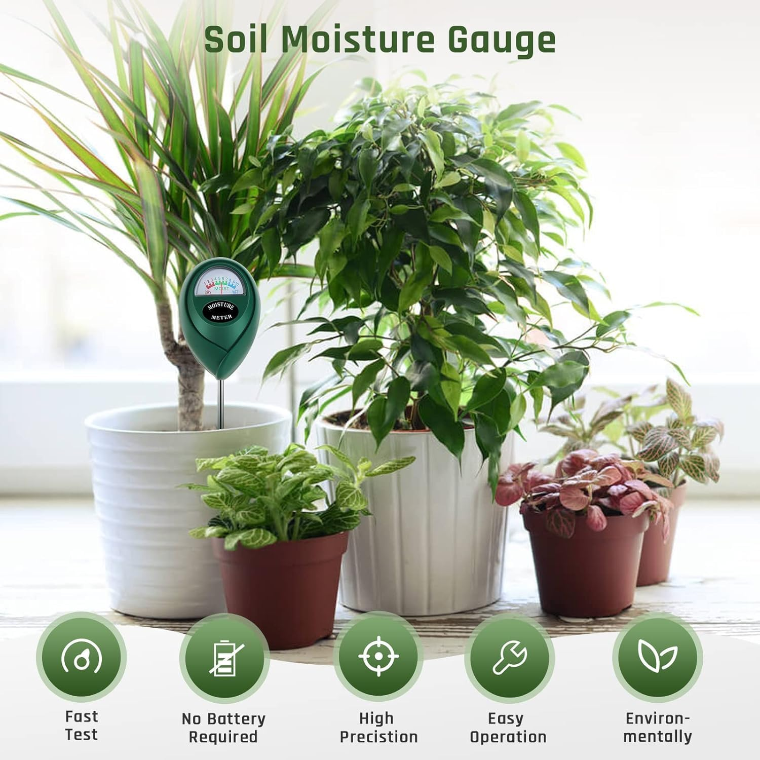 2 Pack Soil Moisture Meter, No Battery Needed Plant Water Monitor with 17.5Cm Long Probe for House Plants, Garden, Lawn, Indoor & Outdoor Use, Simple and Accurate Soil Tester for Gardening