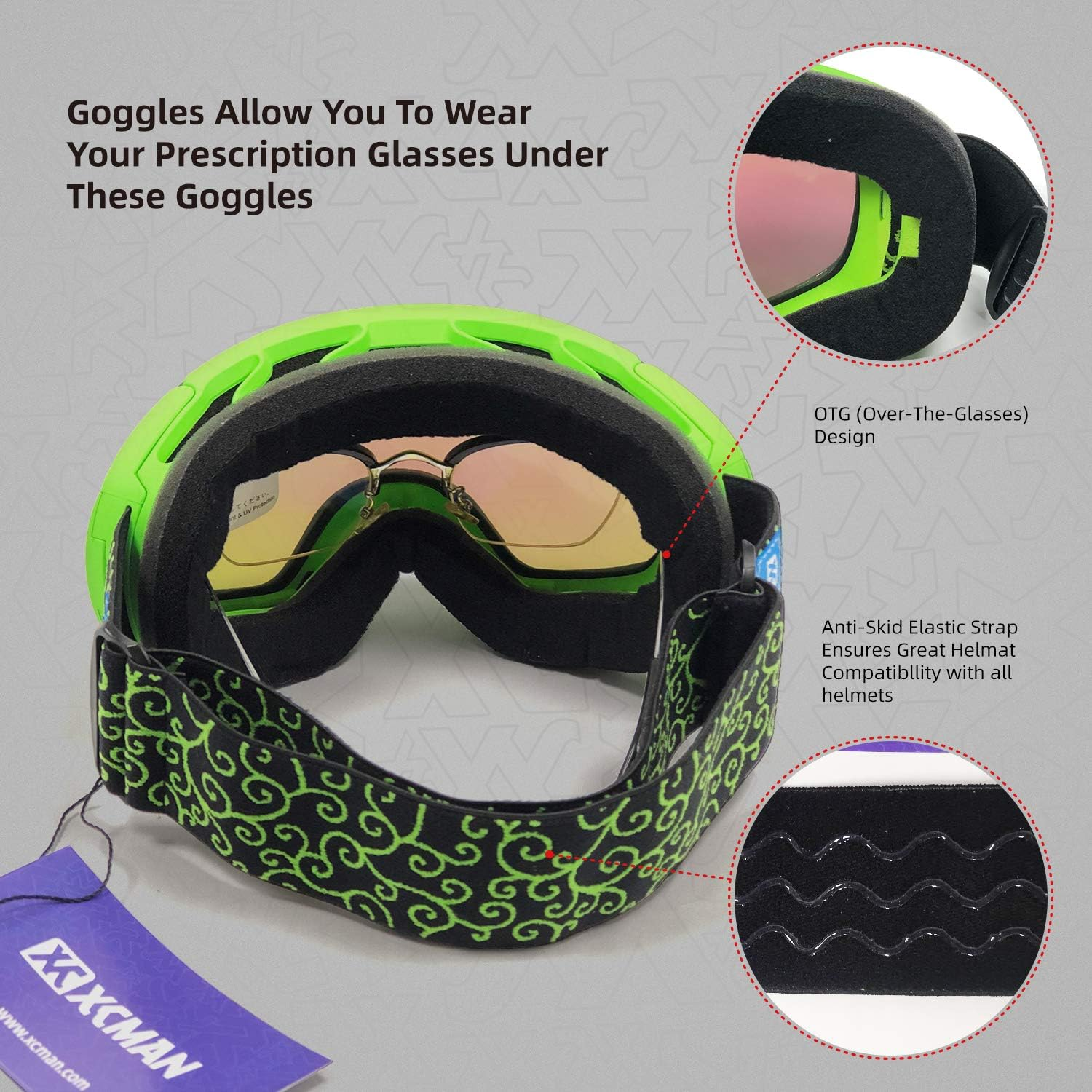 XCMAN Ski Snowboard Goggles UV Protection anti Fog Snow Goggles for Men Women Youth image number 1