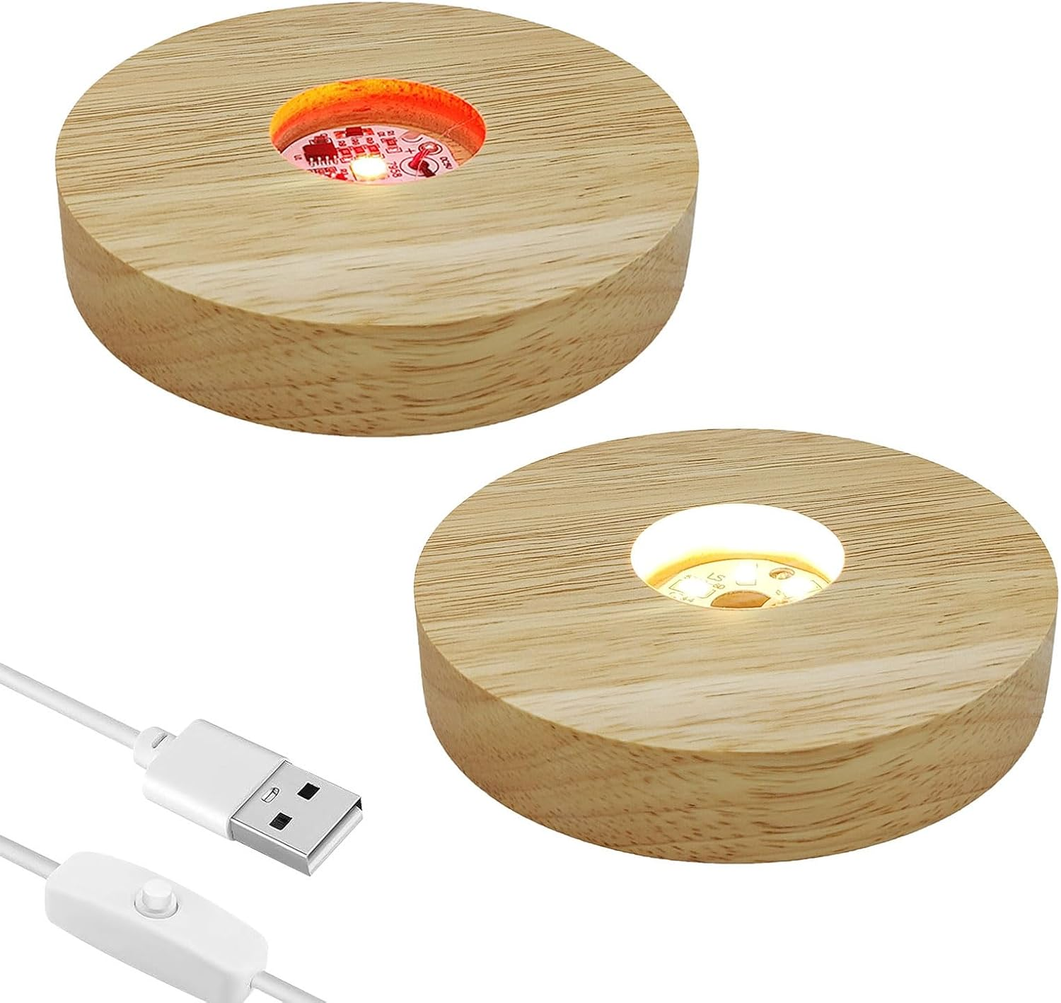 Aepiraza round Led Light Wood Base, 3.94 Inch Wooden Light Stand Base round Wooden Led Lights Display Base Wood Led Lights Display Bases for 3D Crystal Glass Resin Art (Multicolor+Yellow) image number 4