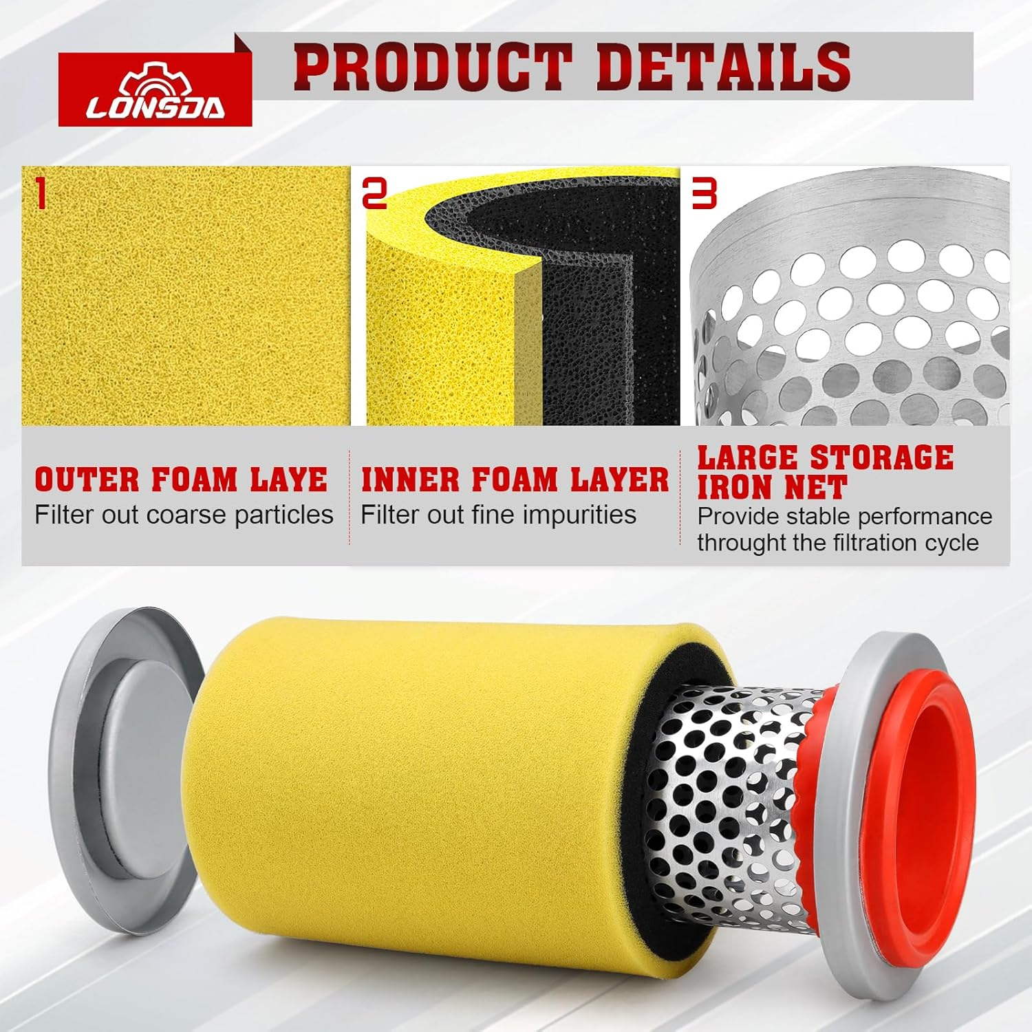 Air Filter & Guide & End Cap Kit for Yamaha Grizzly 350 400 450 Kodiak 400 450 Wolverine 350 450 Bruin 350#5UH-E4458-00-00 5UH-E4451-10-00 image number 1