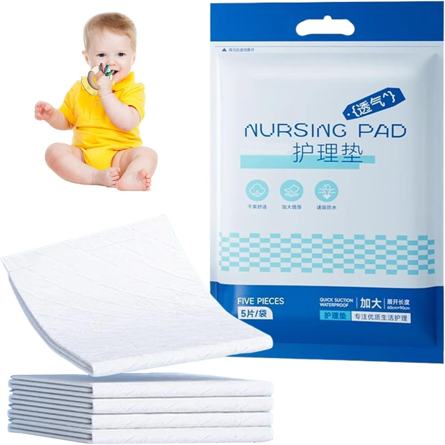 Baby Pads for Changing - Leakproof Diaper Underpads Quick Drying - Multi-Functional, Waterproof Changing Pad, Table Protector Mat for Nursing Pad, Sleep Mat image number 3
