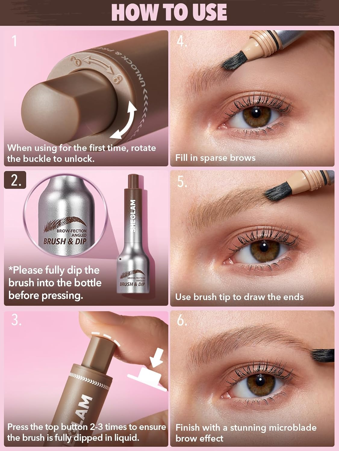 SHEGLAM Brow-Fection Angled Brush & Dip Upgraded Microblading Eyebrow Pen Long Lasting Waterproof Easy to Color-Ash - Ash image number 6