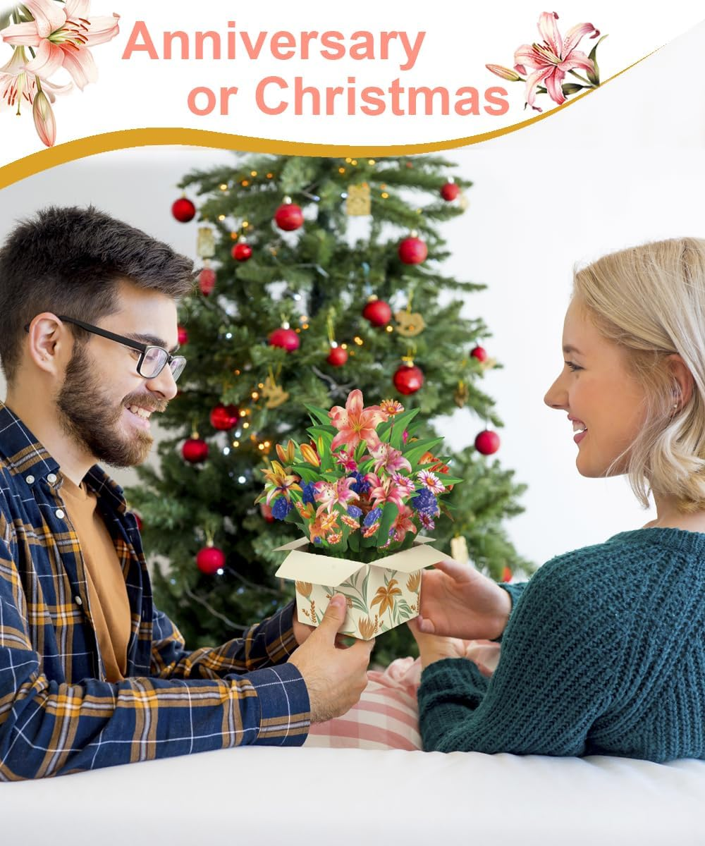 Magic Ants Flower Paper Pop-Up Cards - Bouquet 3D Popup Greeting Card - Pop-Up Birthday Card for Mum - Anniversary Card Thank You Card for Women, Mother'S Day - Envelope Included (Lily) image number 3