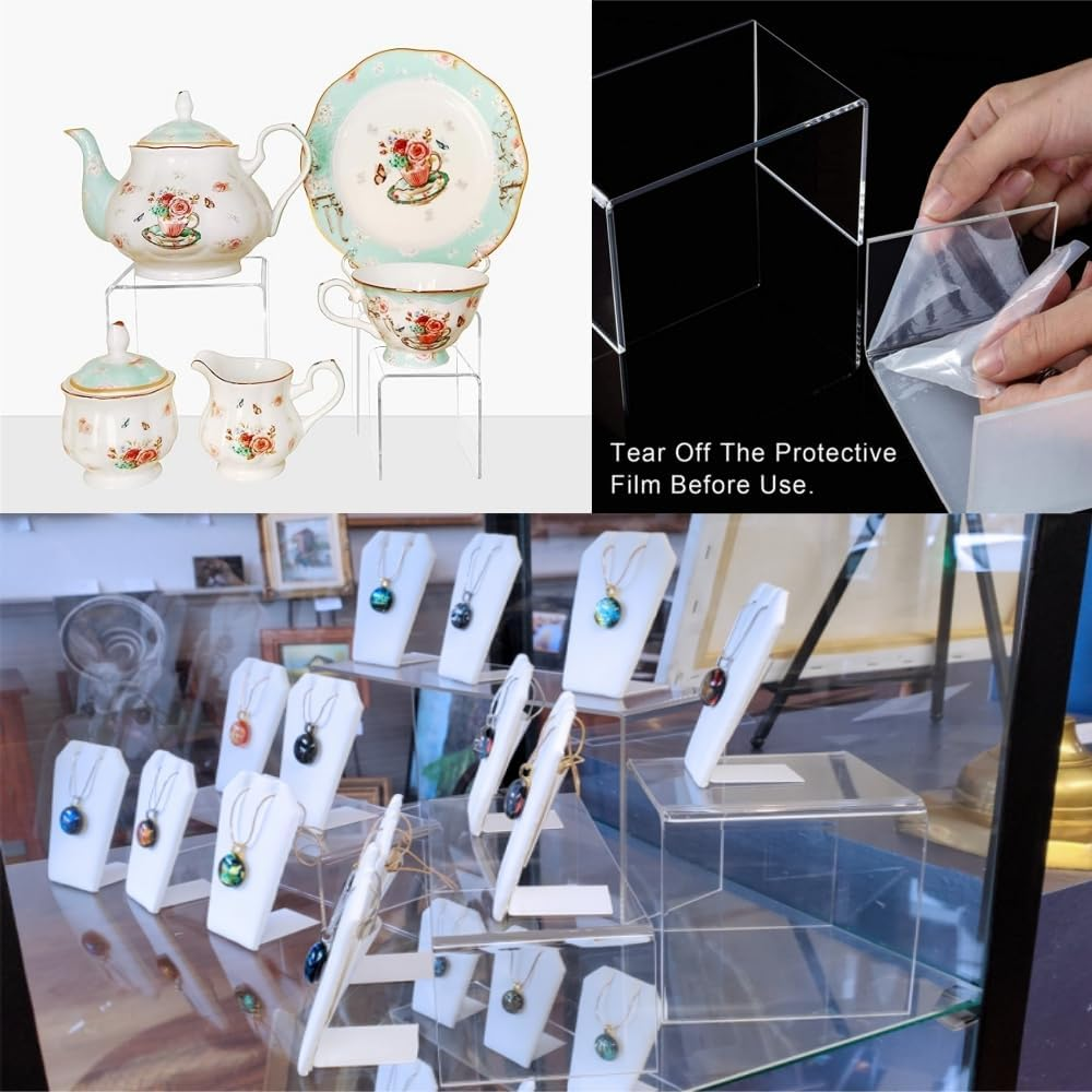 DACUAN Acrylic Display Riser Set - 6 PCS U-Shaped Clear Rectangular Stands for Candy, Dessert, Cupcakes, Collectibles - Shelf for Display image number 1