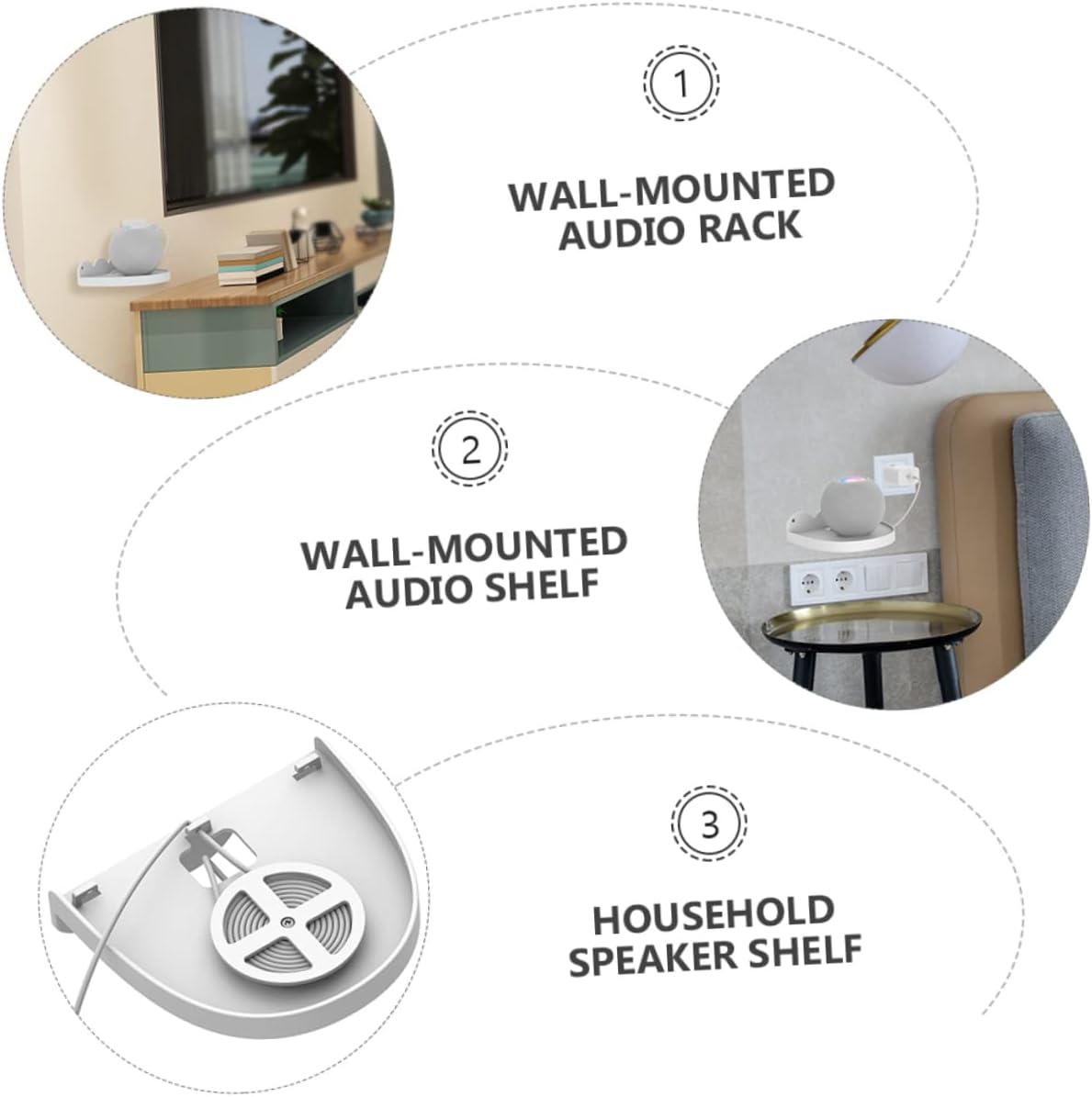 OSALADI Smart Speaker Shelf for Mini Wall-Mounted Audio Rack White Cord for Home Decor image number 4