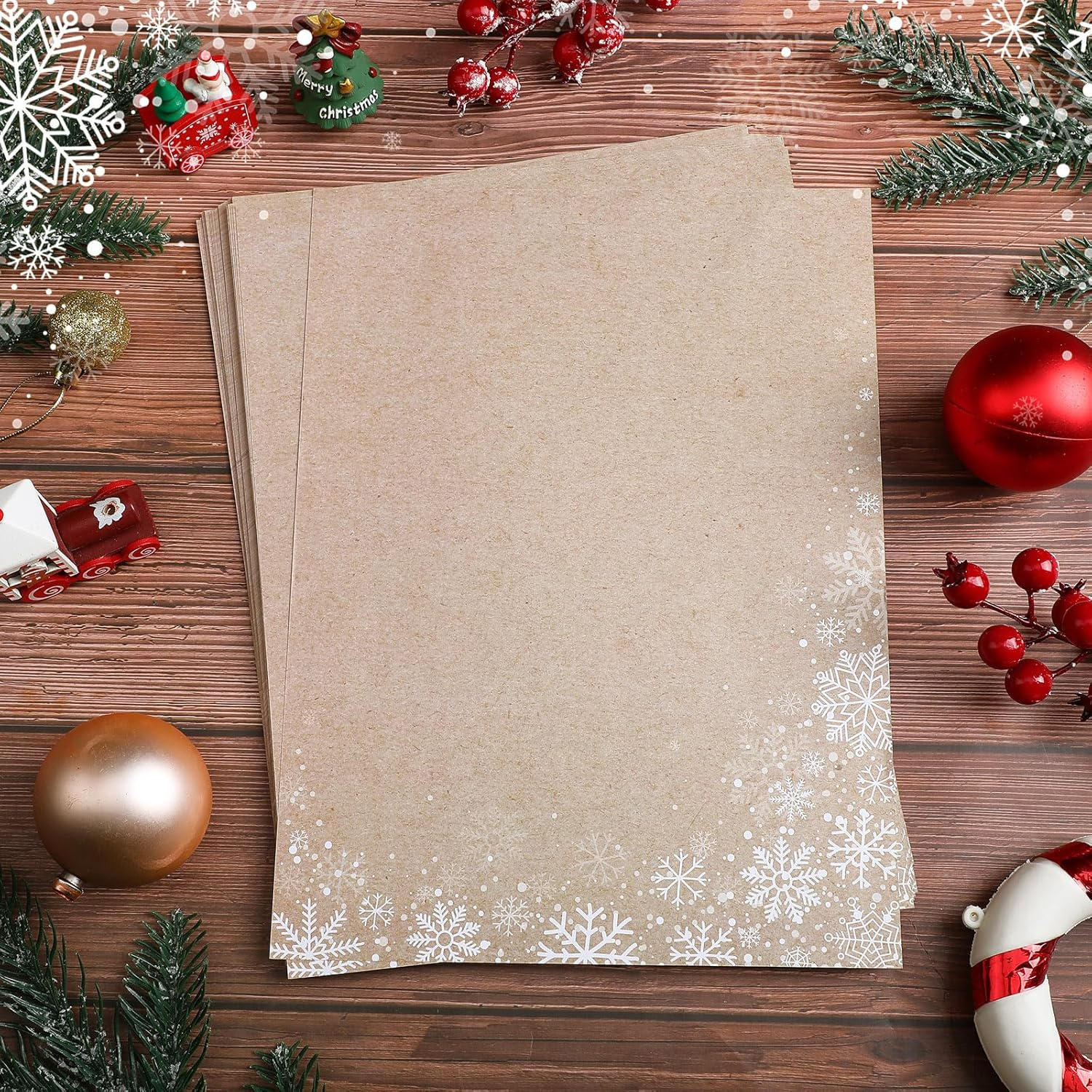 140 Pcs Christmas Stationery Paper White Snowflakes Letterhead Paper 8.5" X 11" Rustic Faux Kraft Winter Holiday Paper for Wedding Invitation Crafts Computer Office Supplies image number 2