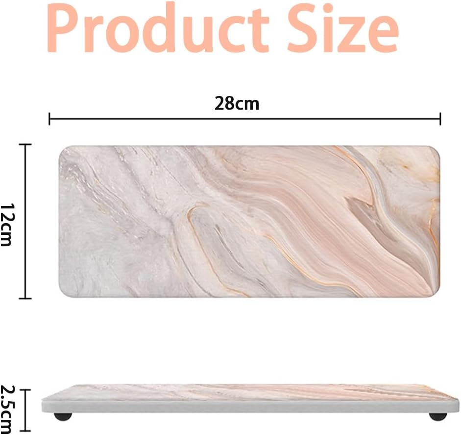2 Pack Quick Drying Diatomaceous Earth Sink Tray, Marble Stone Drying Mats for Kitchen Counter, Fast Drying Diatomite Caddy, Bathroom Cosmetics Holder Organizer (M) image number 1
