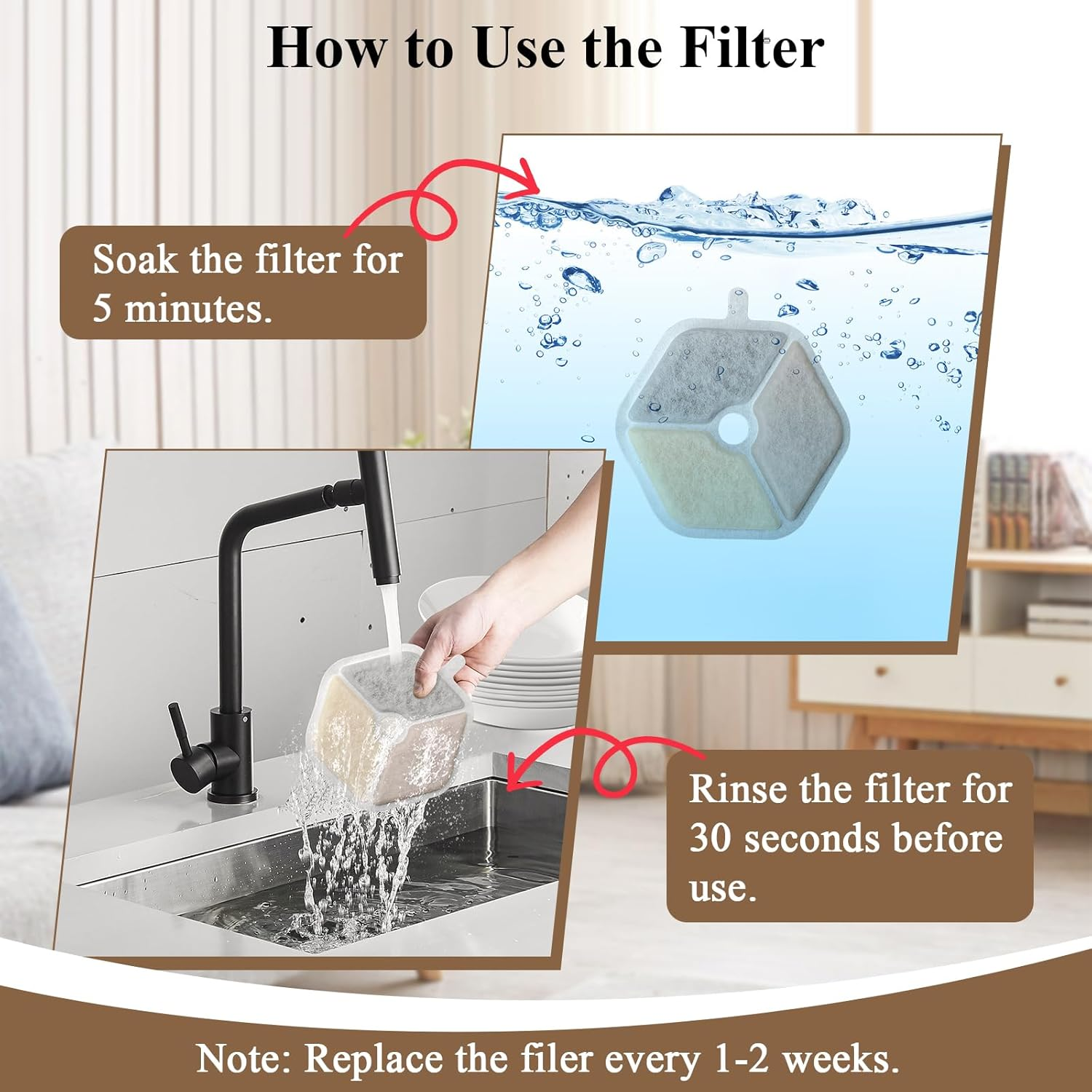 12 Pack Cat Water Fountain Filters for &lrm;Oneisall PTM-643 Wireless Ultra Quiet Stainless Steel 135 FL Oz/4L Cat Fountain for Drinking, Quadruple Filtration Pet Water Filter Replacement image number 1