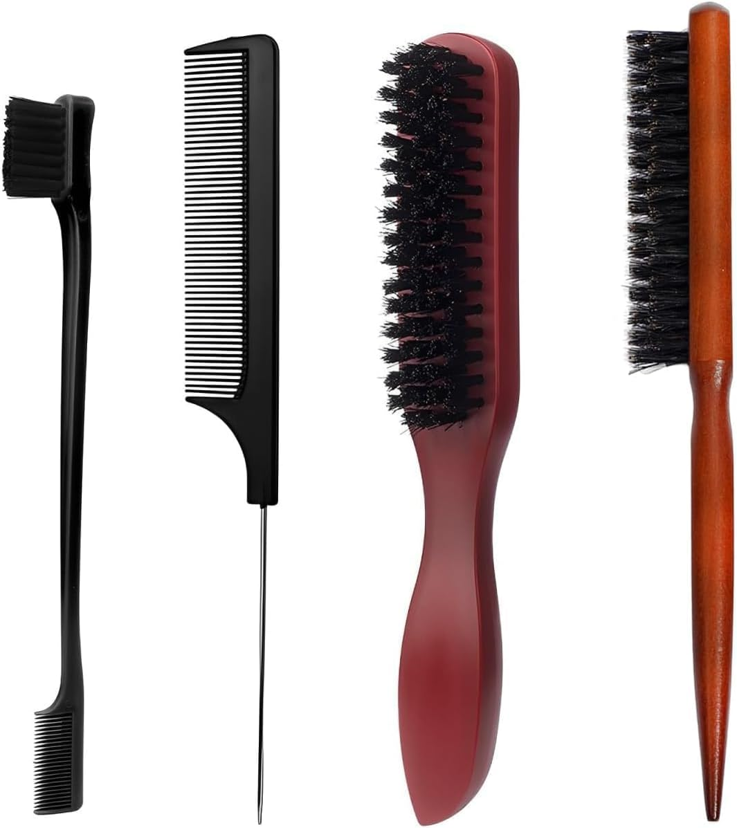 Slick Back Brush Set, Hair Brush for Slicking Back Hair Black Bristle Brush Hair Bristle Brush Hair for Damaged Hair Teasing Hair Slicking Brushing Combing Styling Improve Hair Texture image number 2