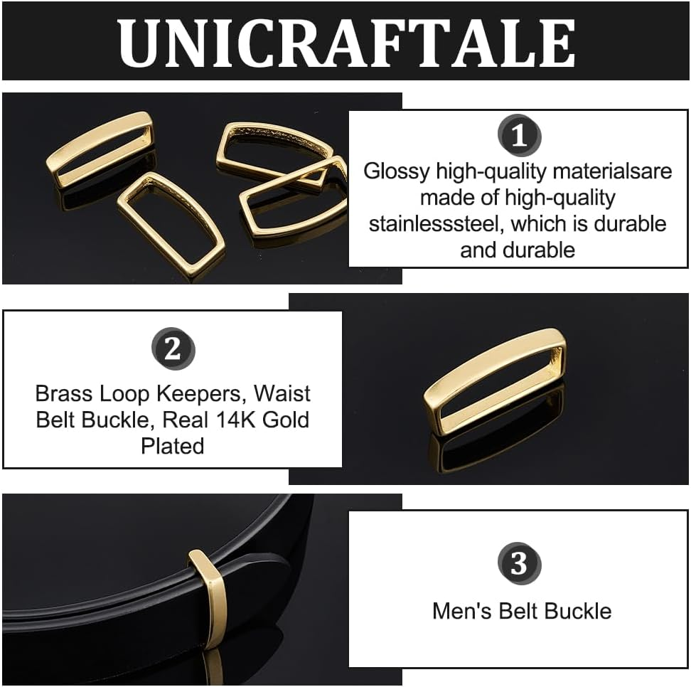 UNICRAFTALE Belt Loop Keeper Brass Belt Loop Real 14K Gold Plated Men'S Belt Buckle Belt Keeper image number 1