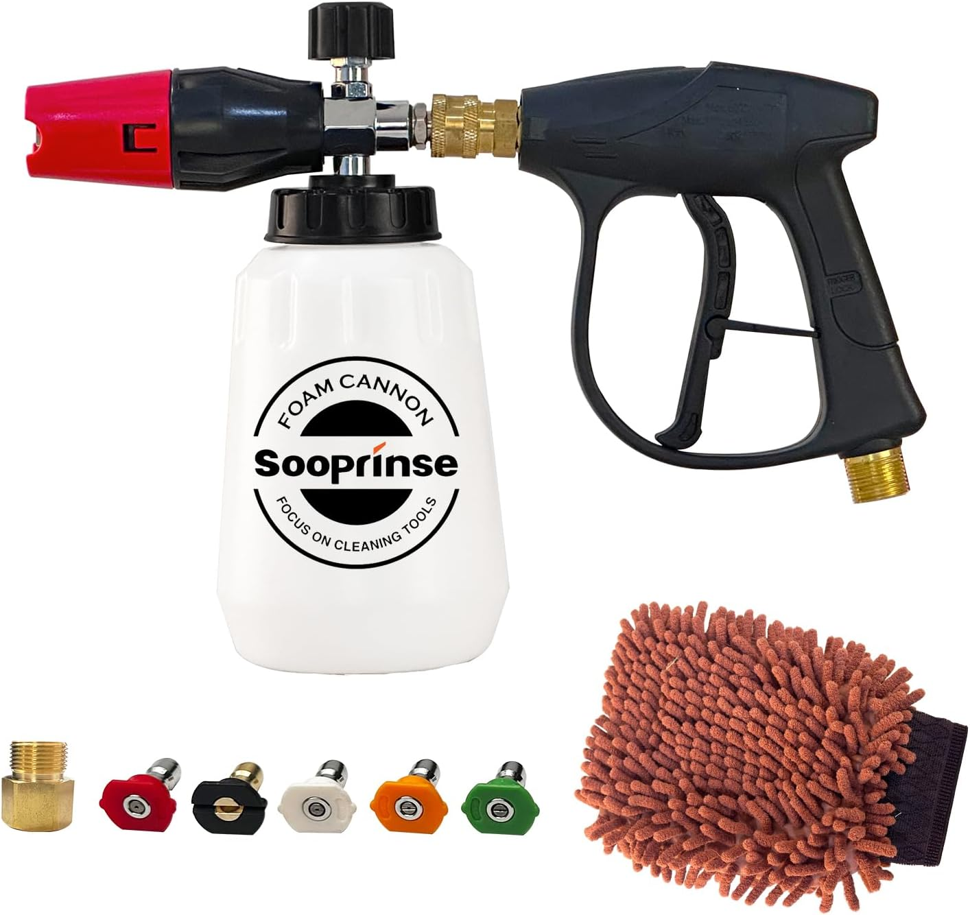 Sooprinse Foam Cannon Kit with Pressure Washer Short Gun, 1 L Snow Foam Lance with 1/4 Inch Quick Connector, Foam Blaster with Pressure Washer Gun,4000 PSI