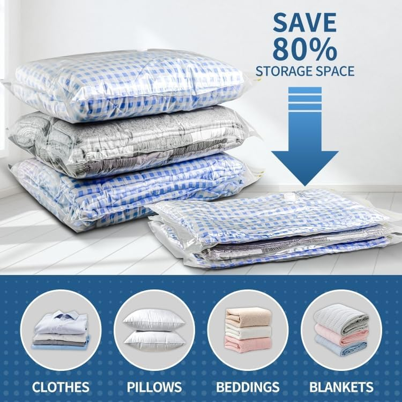 8 Pack Vacuum Storage Bags with Hand Pump, Space Saver Bags (2 Jumbo/2 Large/2 Medium/2 Small) Compression Storage Bags for Comforters and Blankets, Vacuum Sealer Bags for Clothes Storage. image number 5