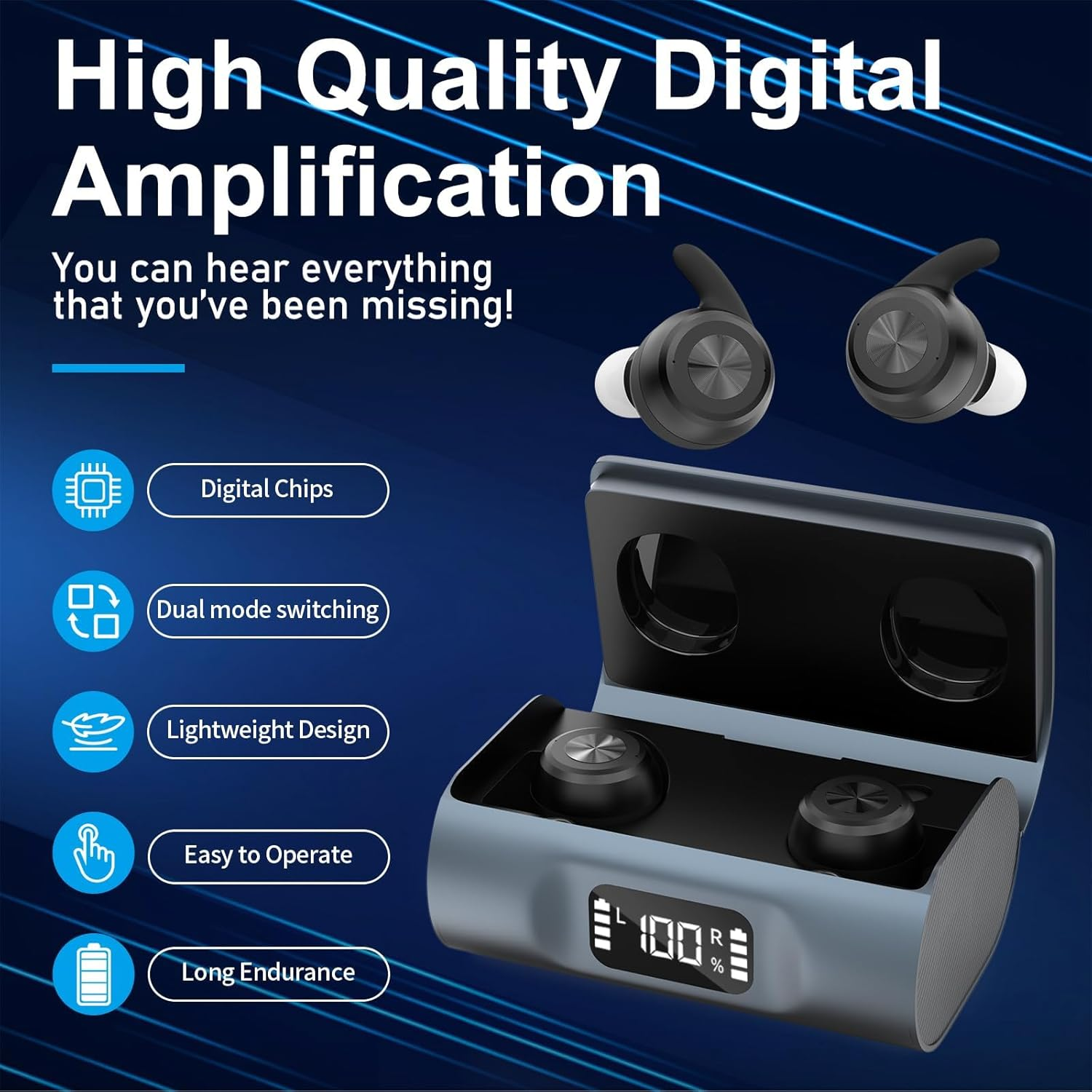 Digital Hearing Aids for Seniors &ndash; Noise Cancelling with 16-Channel Sound Processing, Rechargeable Bluetooth Wireless Hearing Aids with Charging Case, Invisible & Comfortable Fit image number 1