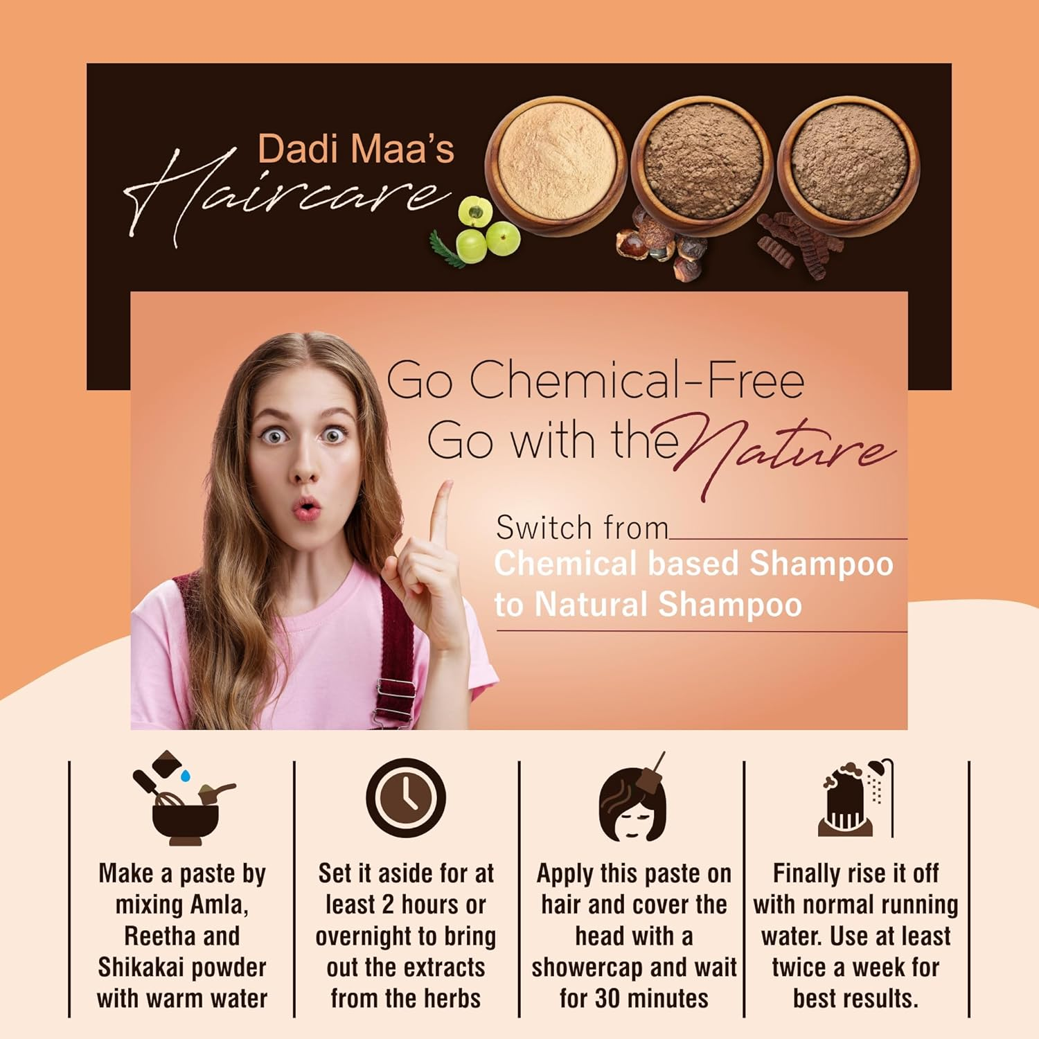 IYUSH Herbal Ayurveda Reetha Powder and Shikakai Powder for Hair Growth &ndash; 200Gm | Hair Mask for Dry and Frizzy Hair | Hair Volume Powder | Herbal Hair Wash Powder | Hair Powder | 100Gm Each image number 1