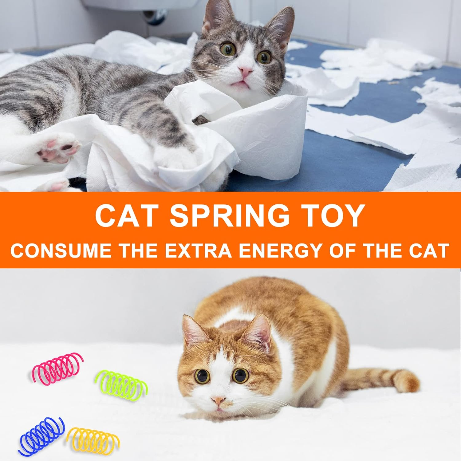 Cat Spring Toy for Cats, Pack of 100 Cat Spring Toys, Interactive Cat Toy, Plastic Spiral Feathers, Spiral Cat Toy, Wide Colourful Spiral Feathers, Spring Spiral for Cat image number 6