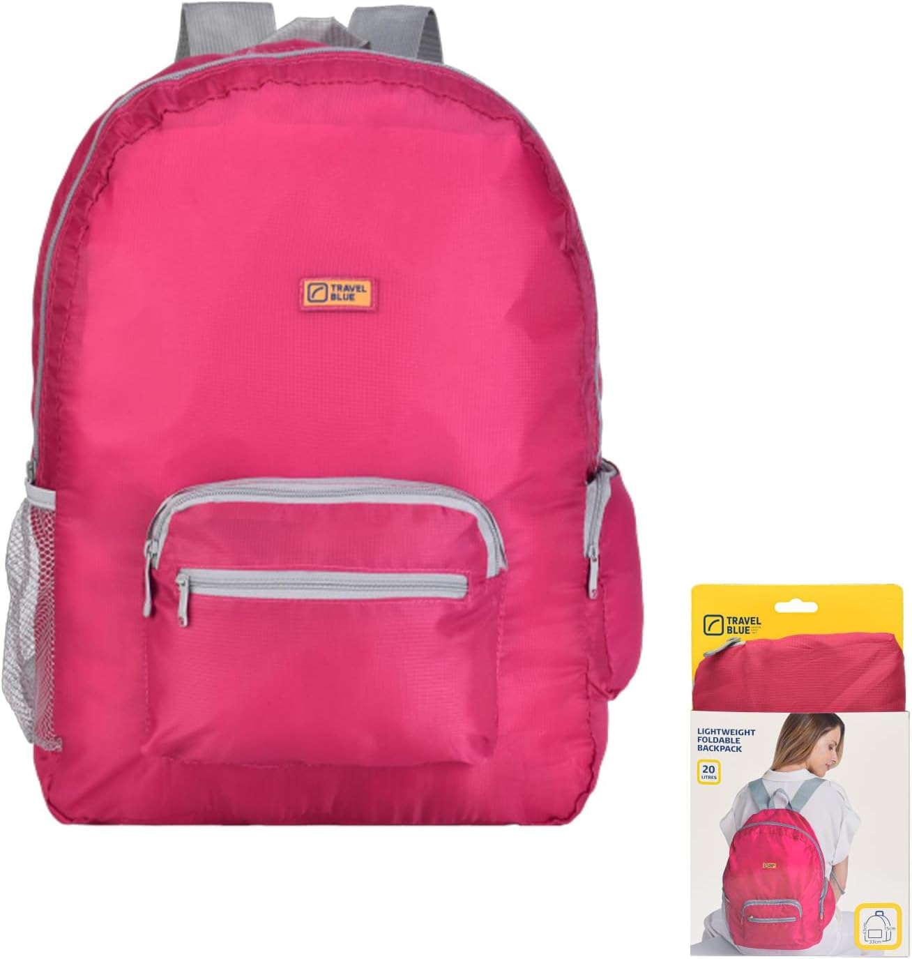 Travel Blue Foldable Backpack - Lightweight 11L and 20L Compact Polyester Rucksack with Padded Straps, Main Compartment and Side Pocket image number 4