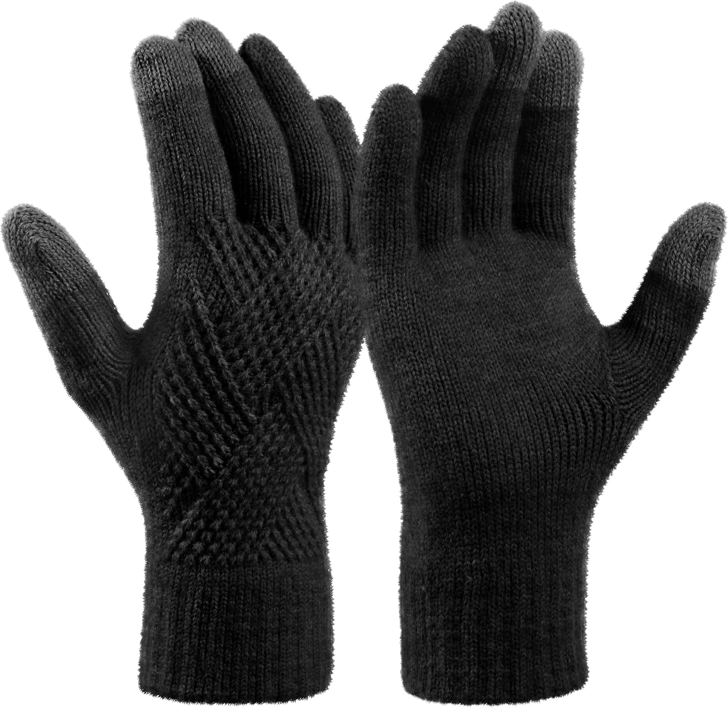 Trifabricy Womens Winter Gloves, Warm Fleece Lined Winter Gloves, Touchscreen Gloves, Elastic Cuff Knit Wool Gloves for Women