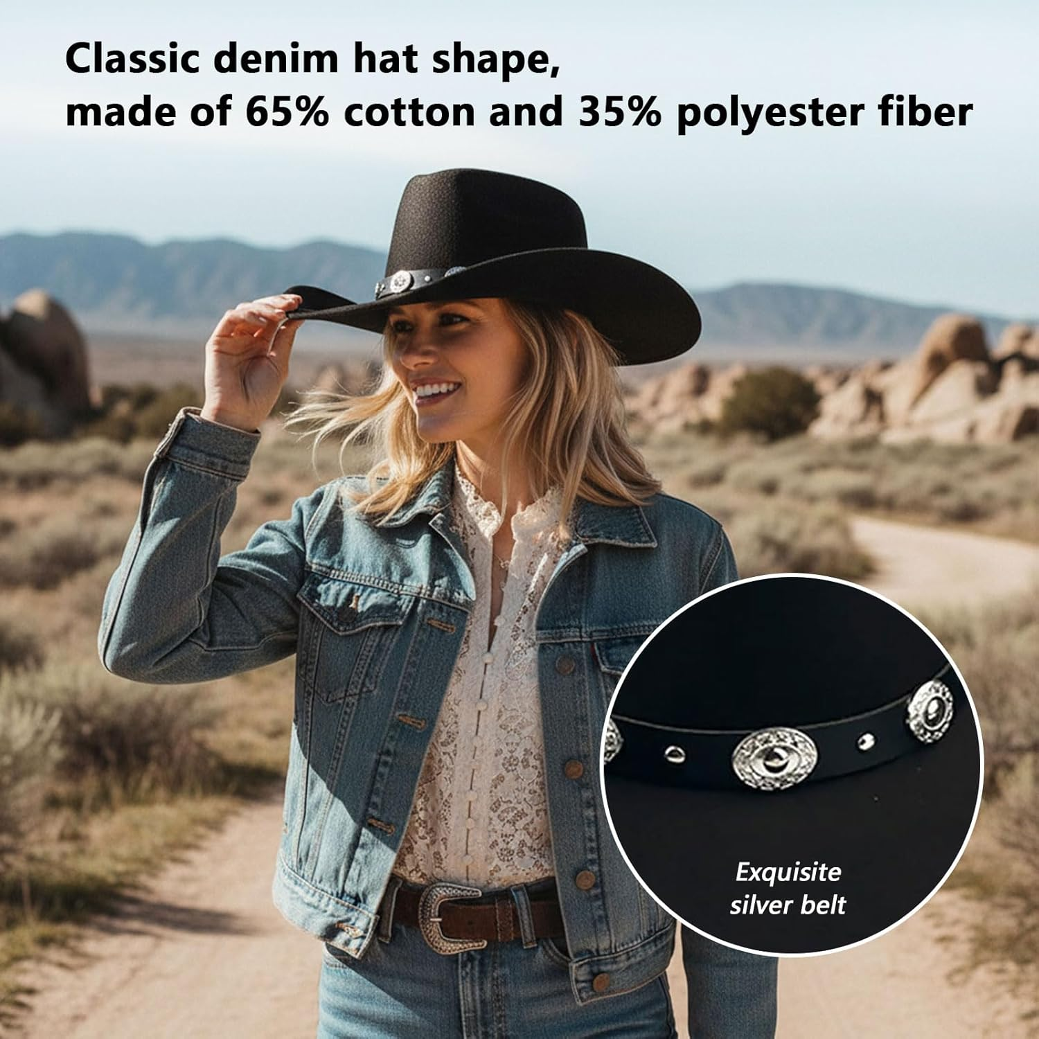 Povtor Western Cowboy Hat,Fedora Hat,Felt Wide Brim,For Men Women Shading,Outdoor image number 2