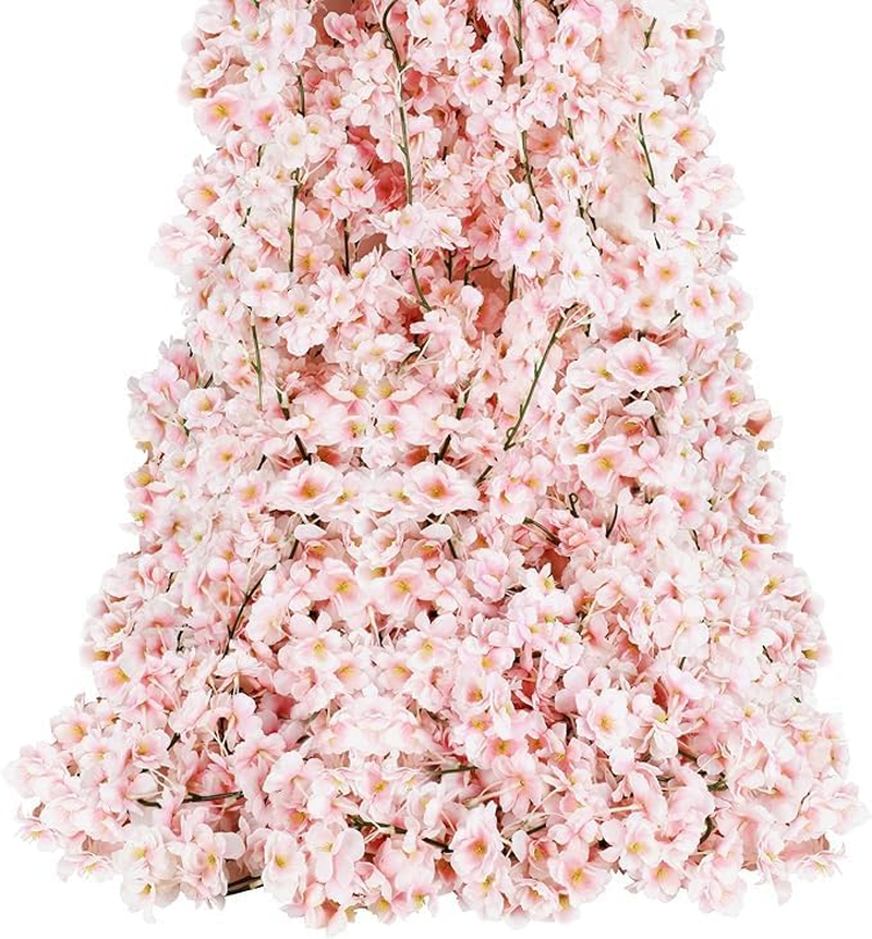 WOYAODONG 2Pcs Artificial Cherry Blossom Flower Vines Outdoor Hanging Garland for Wedding Party Decor,Pink image number 6
