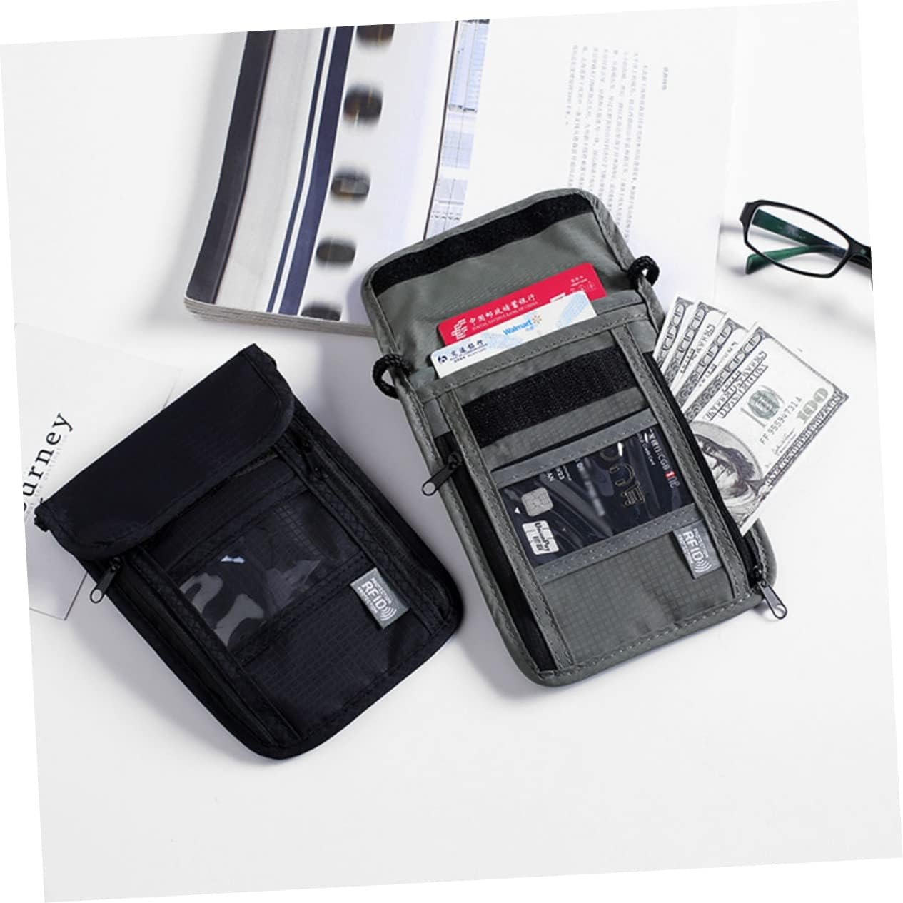 ELAYARD Travel Passport Holder Neck Wallet Grey Multifunctional Travel Wallet for Documents Credit Cards and Mobile Phones for All Travelers image number 4