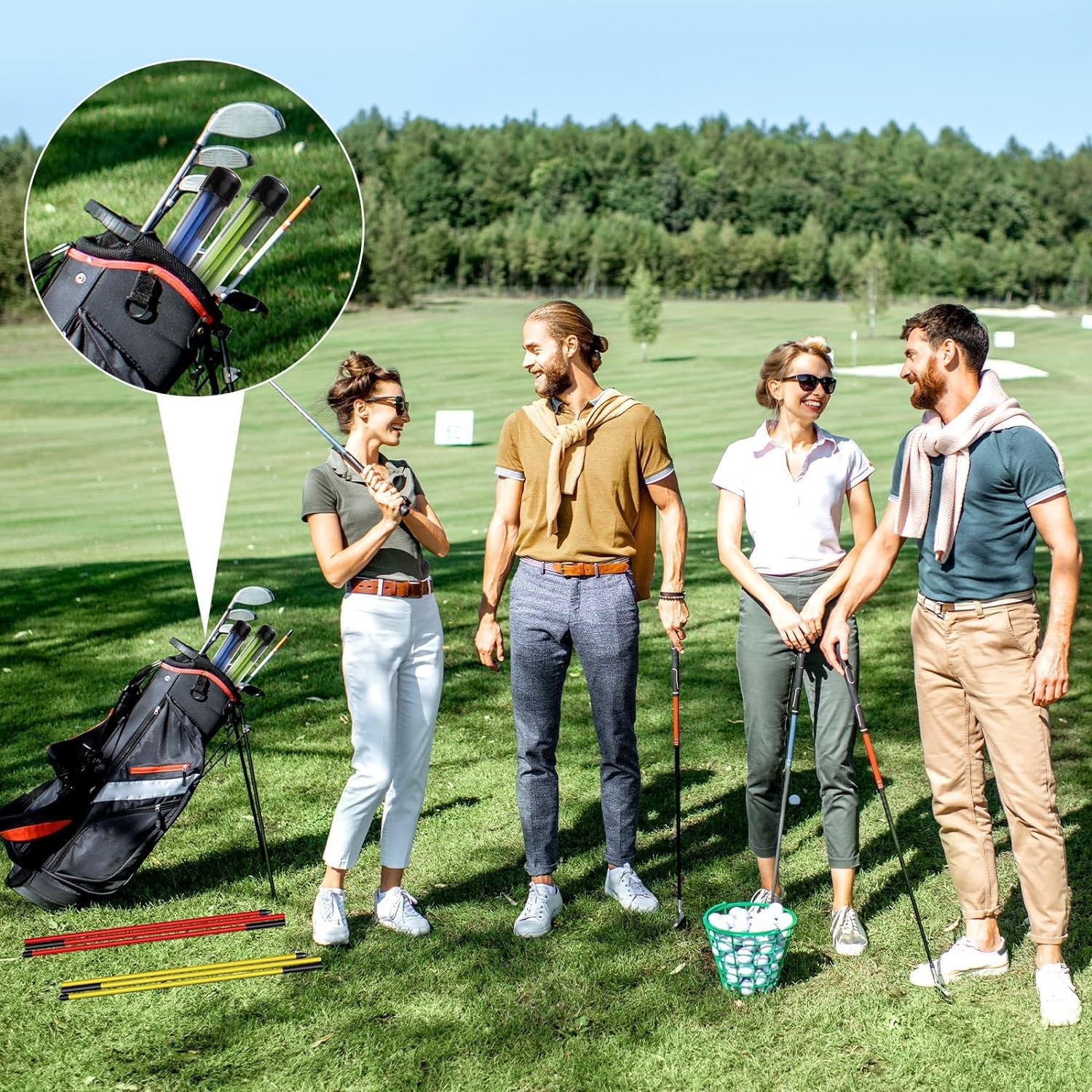 Taicols Golf Alignment Stick, 2Pcs Collapsible Golf Practice Rods, Full Swing Trainer Golf Indicator Posture Corrector with Clear Tube Case Portable Golf Training Equipment for Aiming Putting - Red image number 3