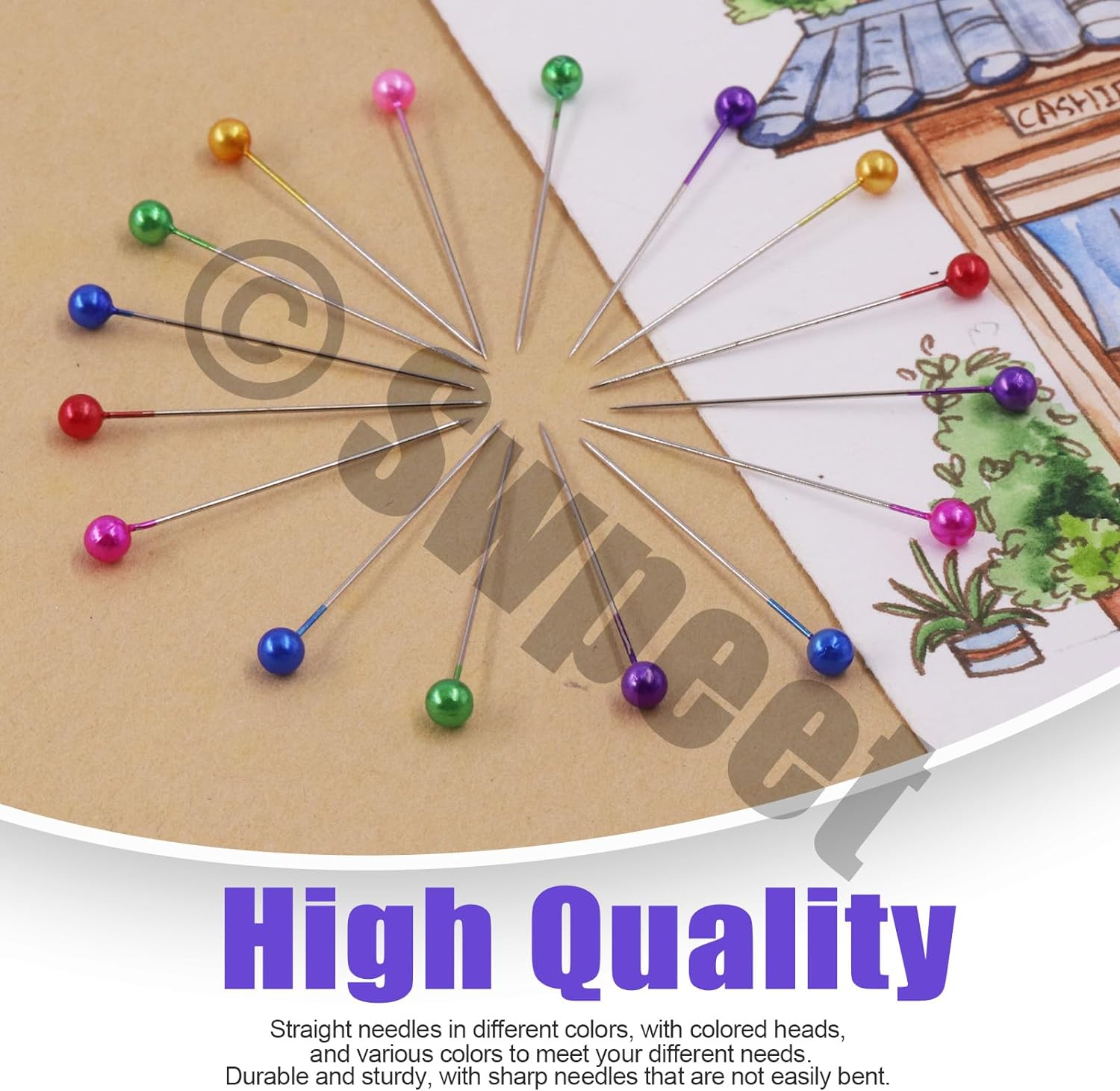 Swpeet 1200Pcs Sewing Pins Multicolor Head Pins Assortment Kit, Straight Quilting Pins Pearlized Ball Head Quilting Pins, Pearl Head Pins for Crafting Dressmaker DIY Craft Fabric Sewing Decorations