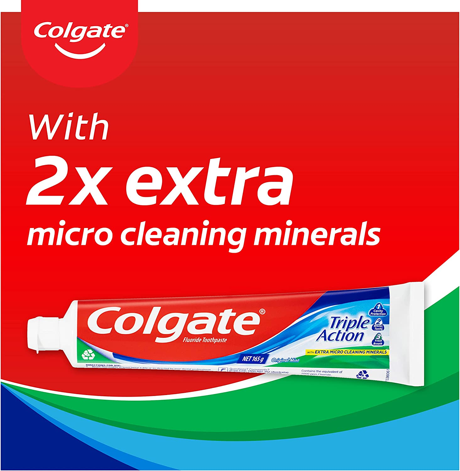 Colgate Triple Action Toothpaste, 165G, Original Mint, with Extra Micro Cleaning Minerals (Pack of 3) image number 5