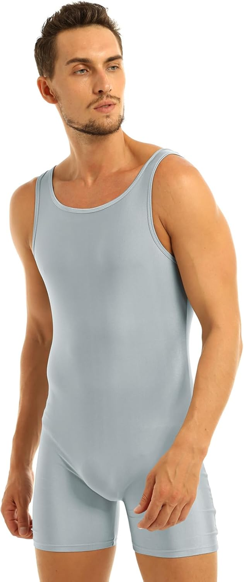 Miutii Mens Sleeveless Stretchy One Piece Bodysuit Dancewear Leotard Solid Gymnastics Bodysuit Sport Gym