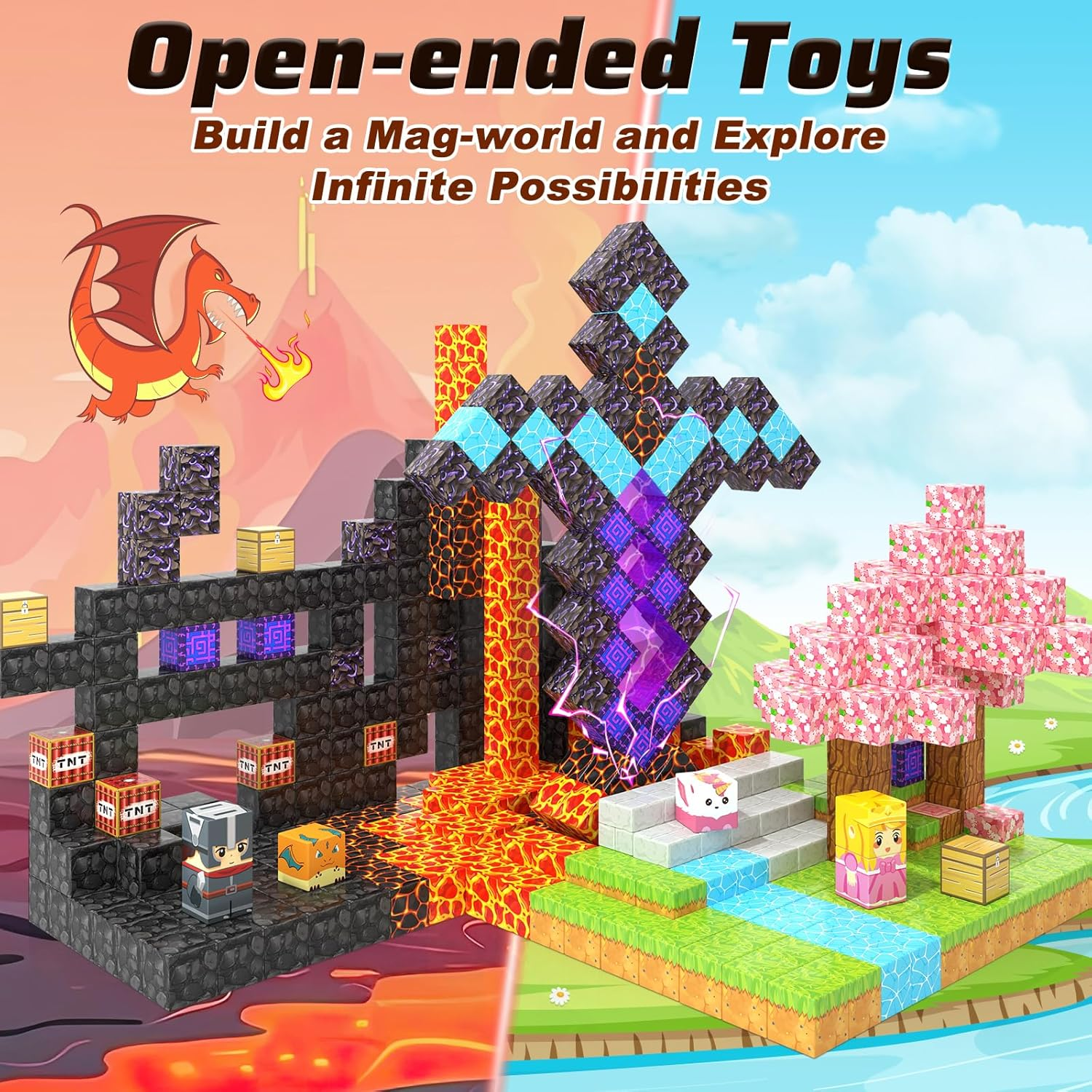 110PCS Magnetic Blocks - Build Mine Magnet World Magic Sword Portal Set, Magnet Kids Toys for Boys & Girls Age 3-5 4-8 5-7, STEM Magnetic Tiles Building Games Sensory Outdoor Toddler Toys image number 2