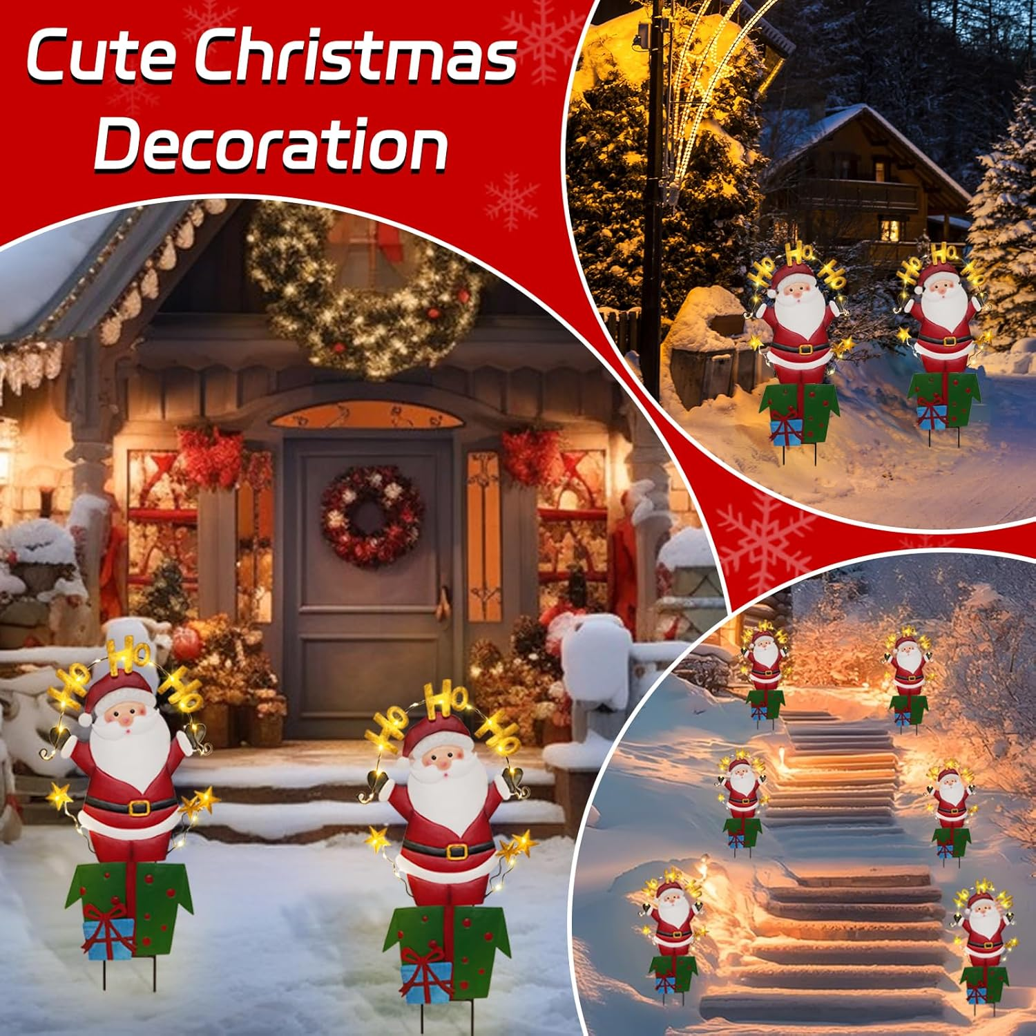 Solar Christmas Lights Outdoor Garden Stakes, 30In Metal Santa Claus Yard Signs with LED String Lights, Waterproof Christmas Decor for Xmas Lawn Pathway Patio Party Winter (Santa Claus) image number 3