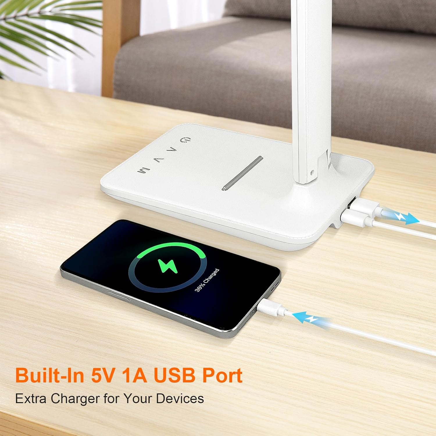 Jumoking Desk Lamp LED Dimmable Eye Protection, Desk Lamp with 5 Colours and 5 Brightness Levels, Table Lamp with USB Charging Port, Touch Control for Children, Bedroom, Reading, Offices (White)