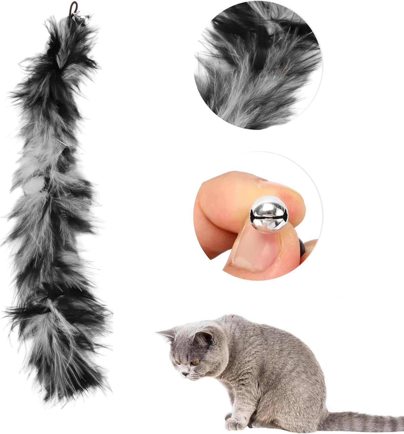 CAPASTEC Pack of 2 Feather Cat Wand Replacement for Pet Interactive, Grey/Black image number 6