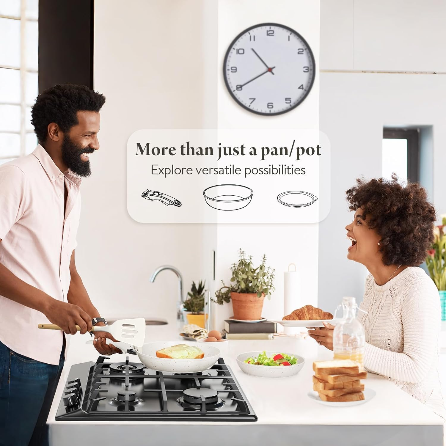 Nonstick Cookware Set, 17Pcs Pots and Pans Set Removable Handles, Induction RV Kitchen Set, Stain & Scratch-Resistant, Dishwasher/Oven Safe, PFAS/PFOA Free, Cream White image number 5