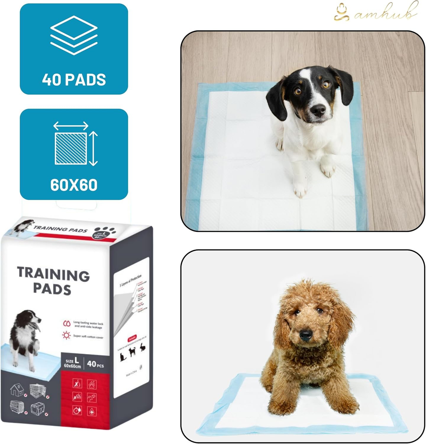 Large Pee Pad for Dogs 60X60Cm, 40 Count &ndash; Ultra Absorbent, Leak-Proof, Odor-Control Puppy Training Pads with 5 Layer Protection &ndash; Non-Slip Design, Disposable Potty Pads for Home & Travel Use image number 3